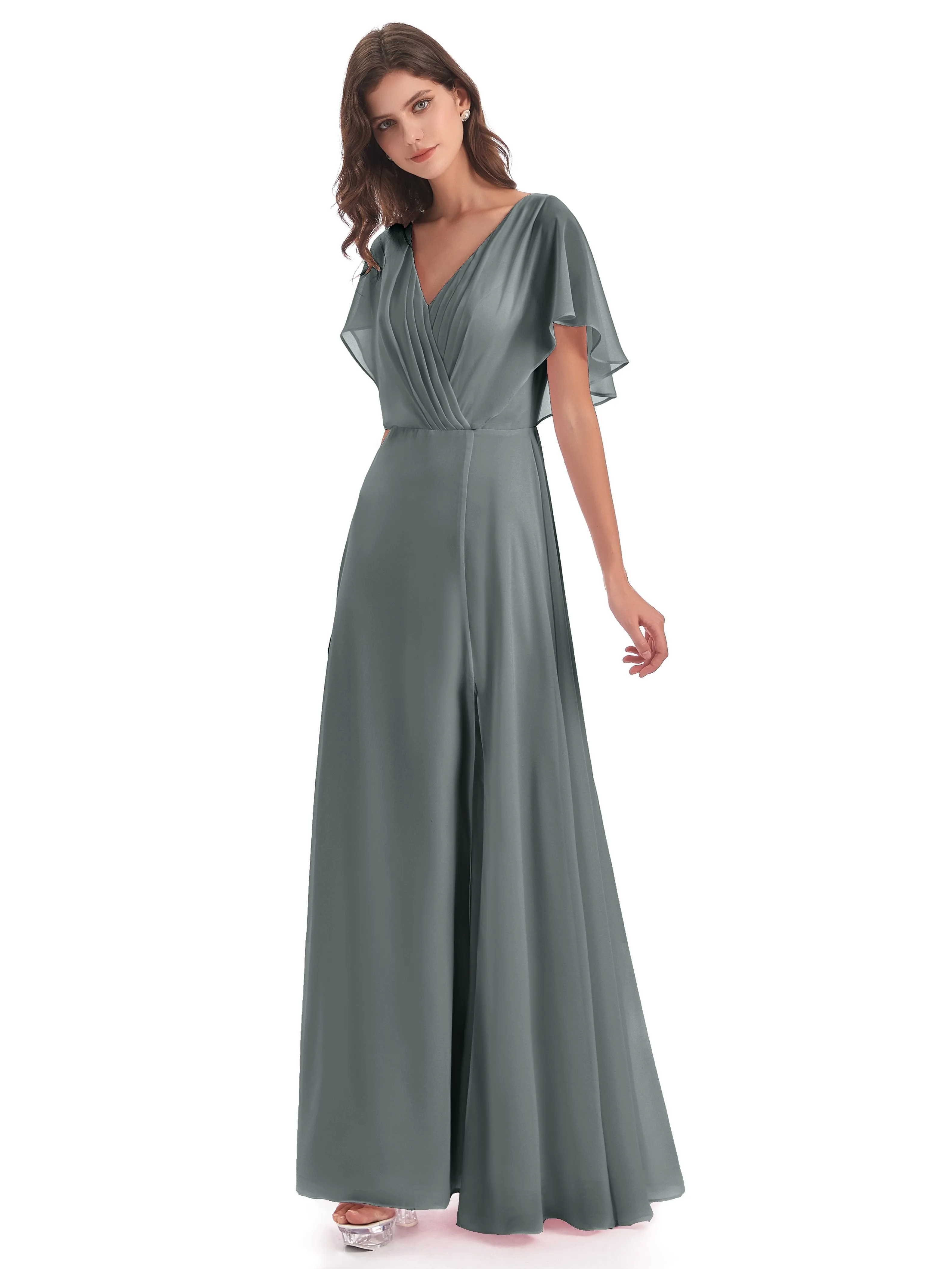 Emily Modest Chiffon Split Long Bridesmaid Dresses