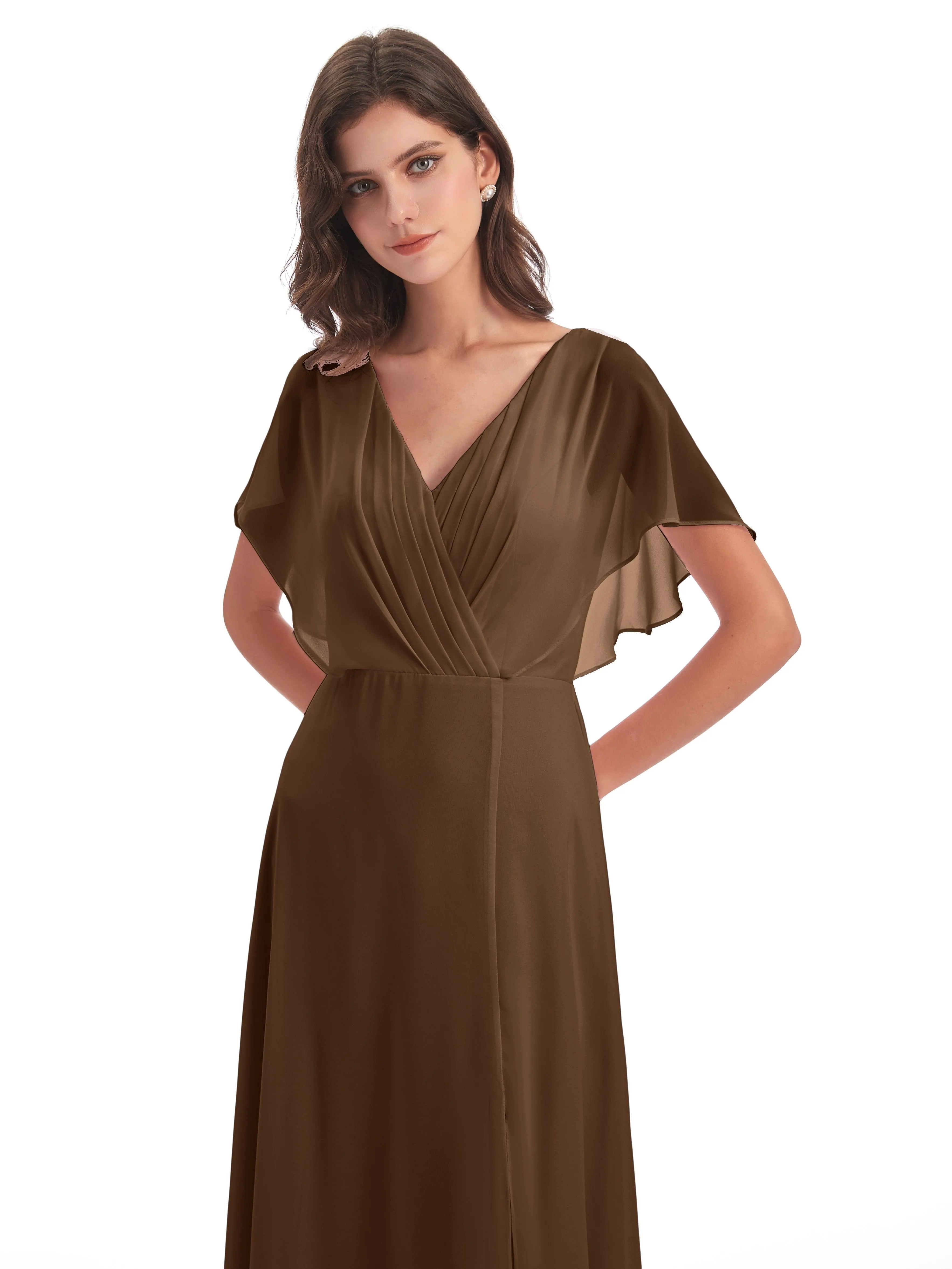 Emily Modest Chiffon Split Long Bridesmaid Dresses