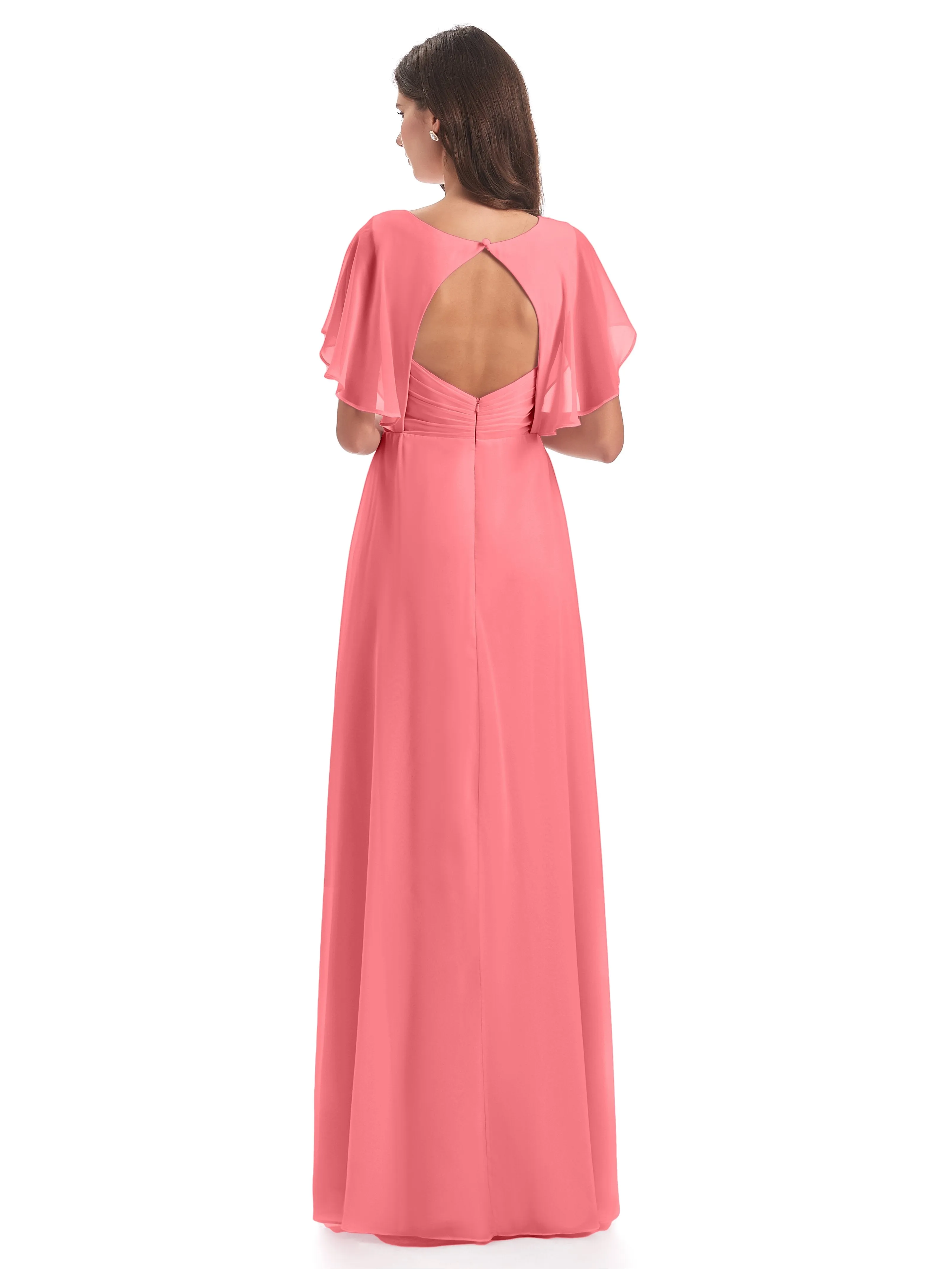 Emily Modest Chiffon Split Long Bridesmaid Dresses