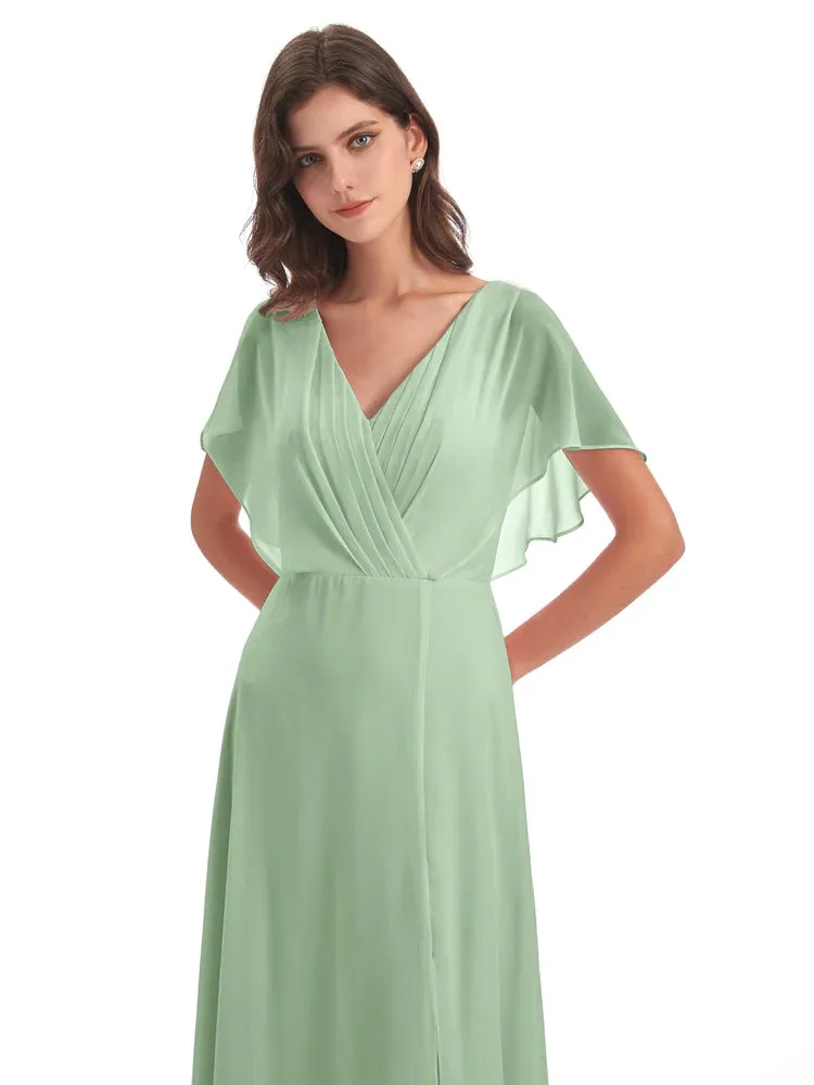 Emily Modest Chiffon Split Long Bridesmaid Dresses