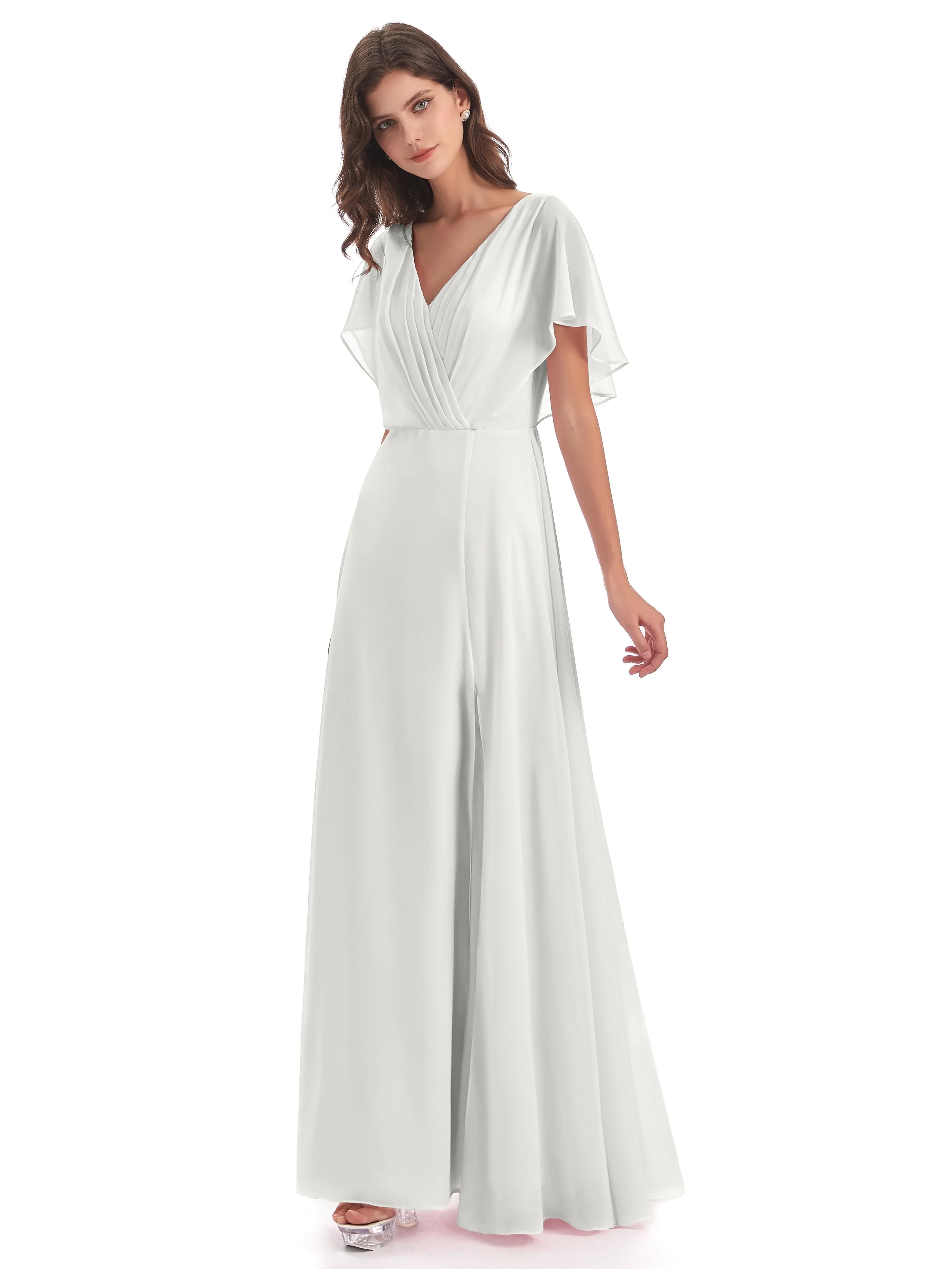 Emily Modest Chiffon Split Long Bridesmaid Dresses