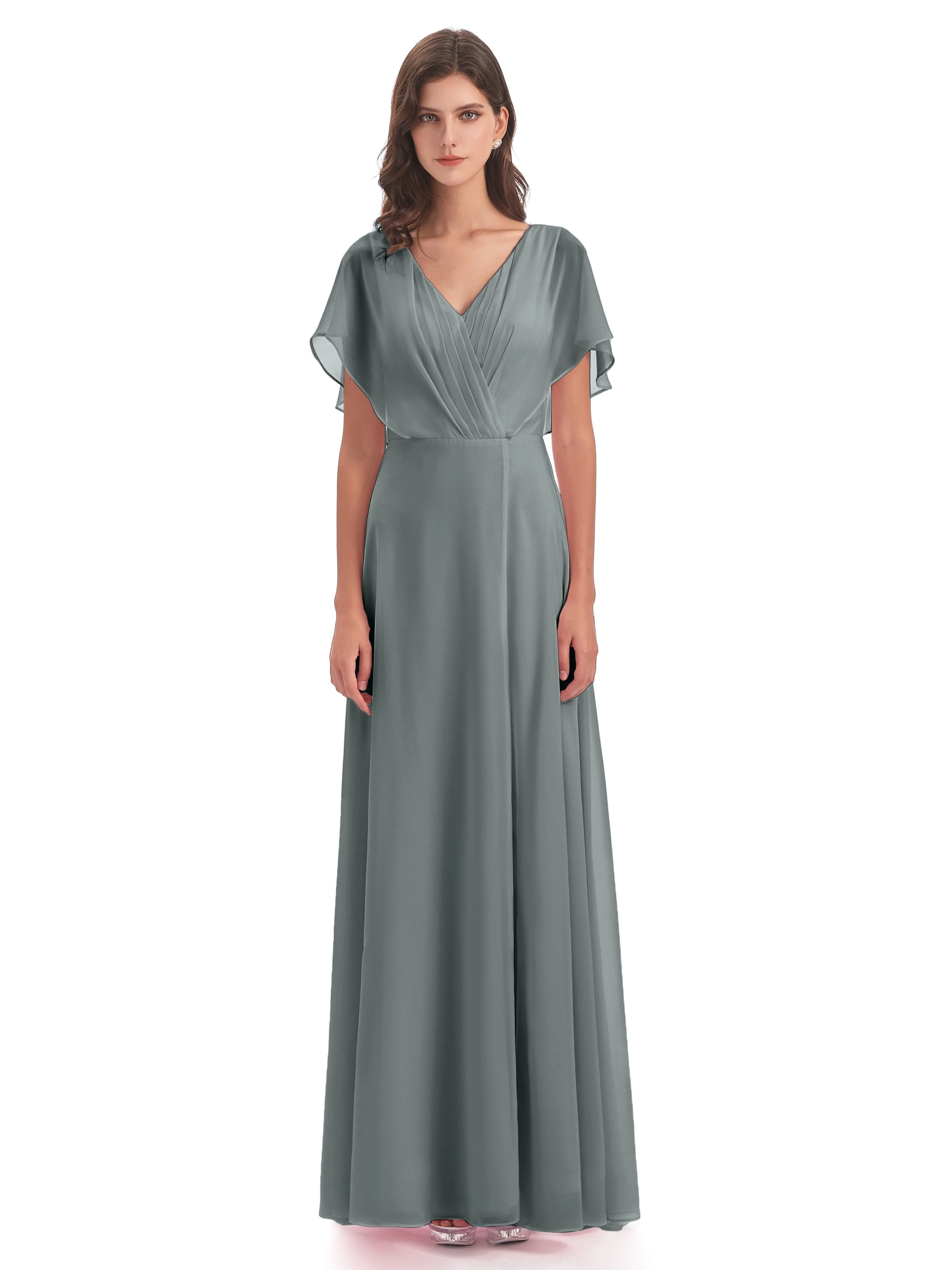 Emily Modest Chiffon Split Long Bridesmaid Dresses