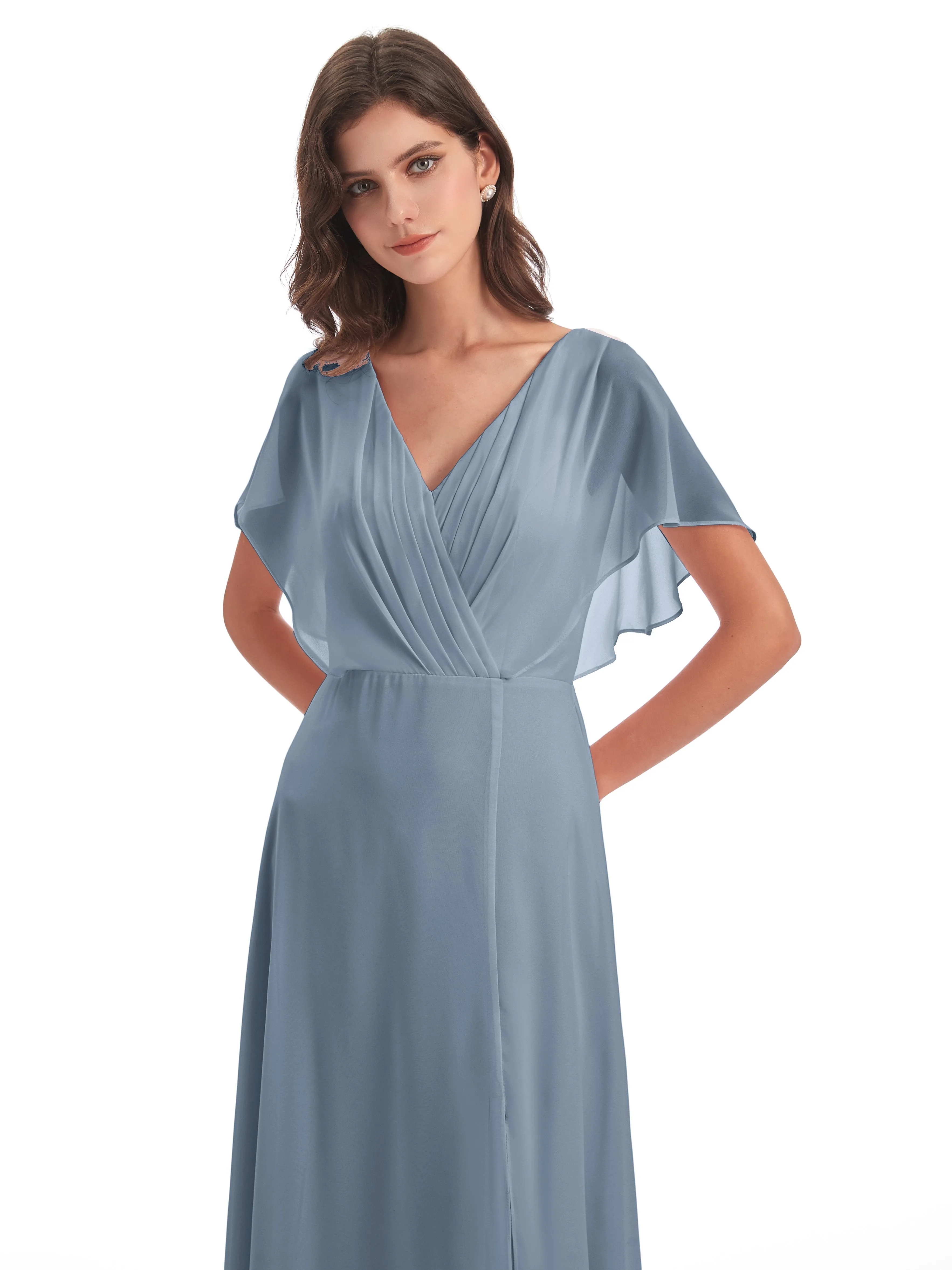 Emily Modest Chiffon Split Long Bridesmaid Dresses