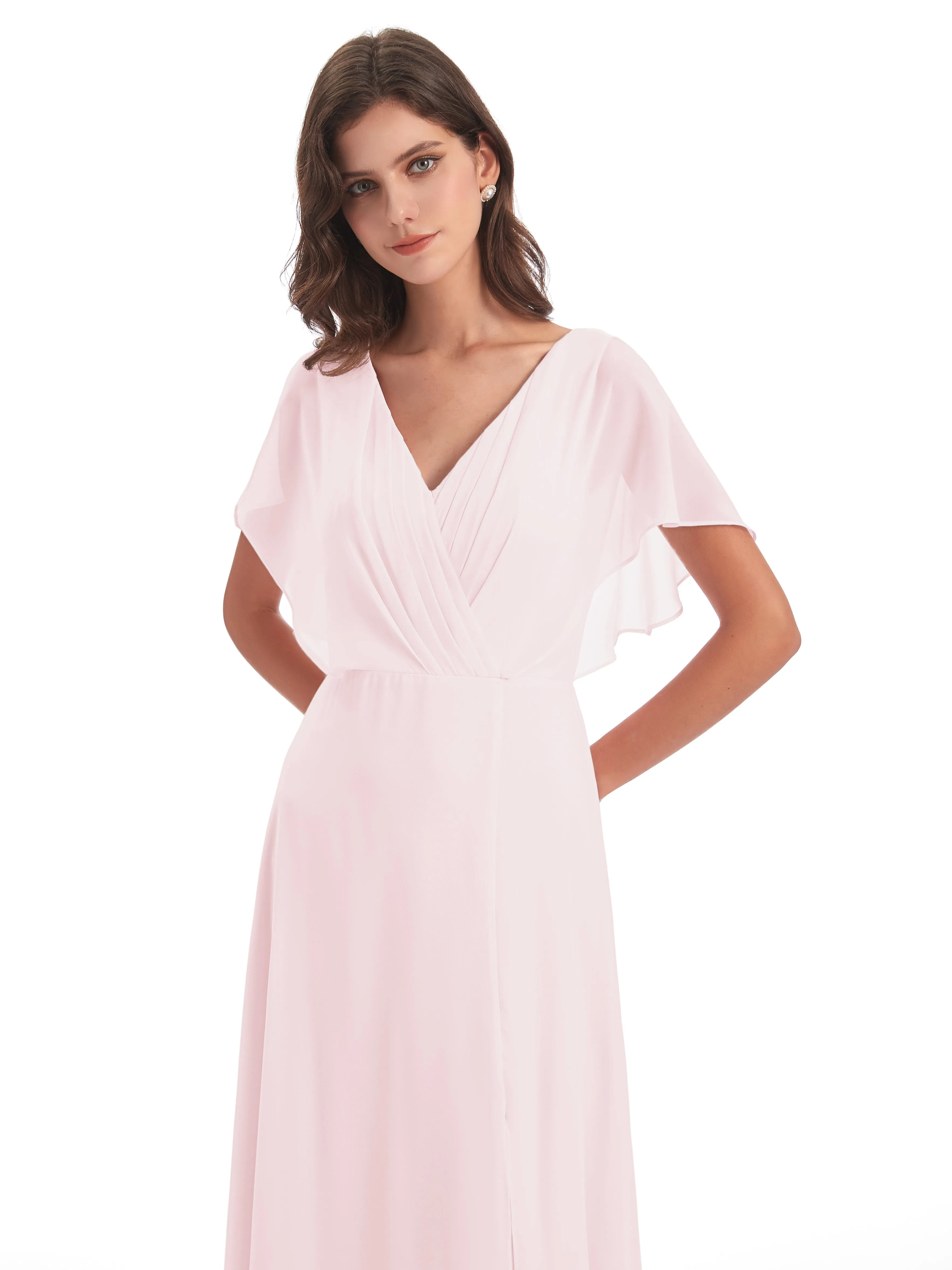 Emily Modest Chiffon Split Long Bridesmaid Dresses