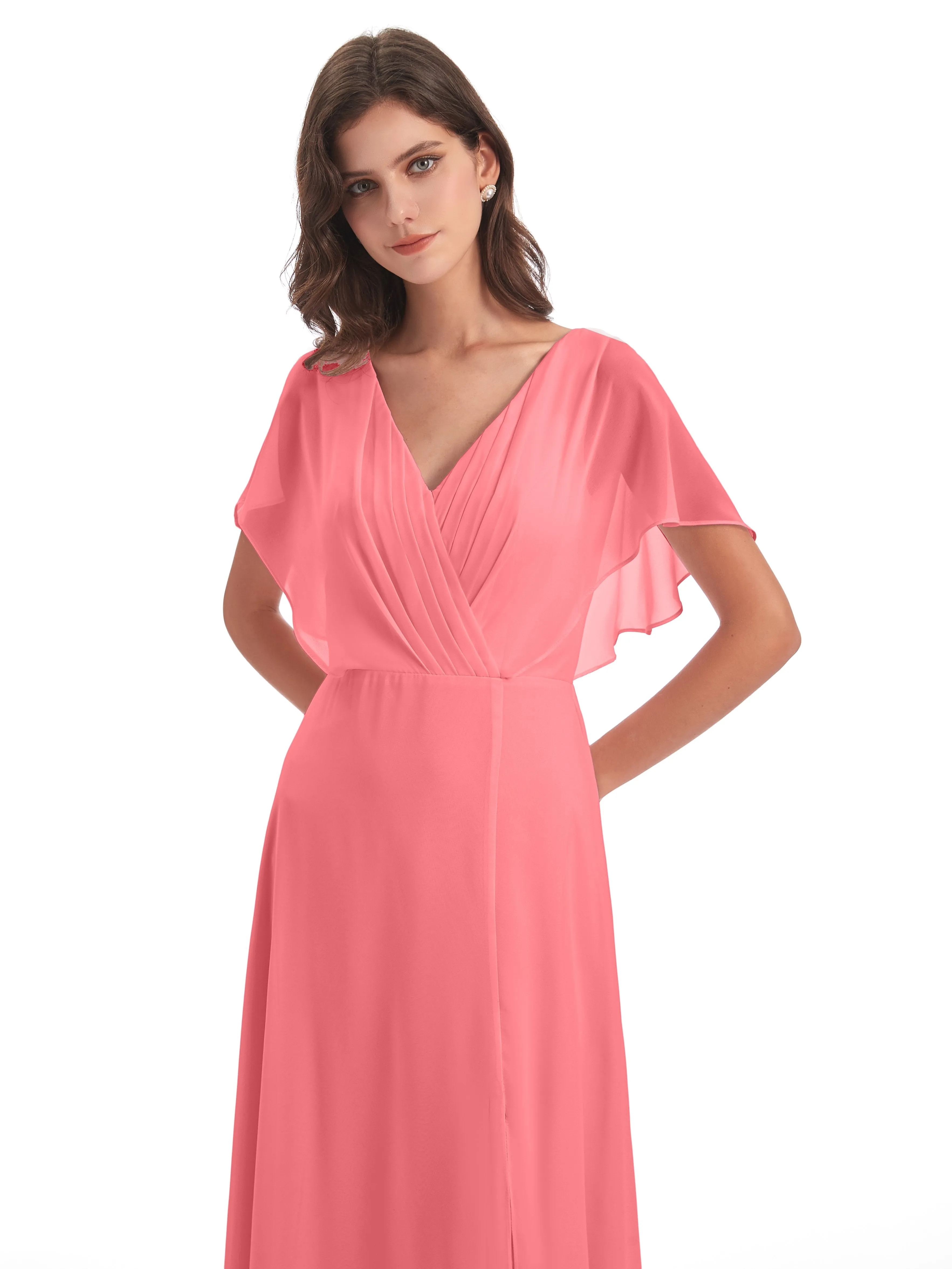 Emily Modest Chiffon Split Long Bridesmaid Dresses