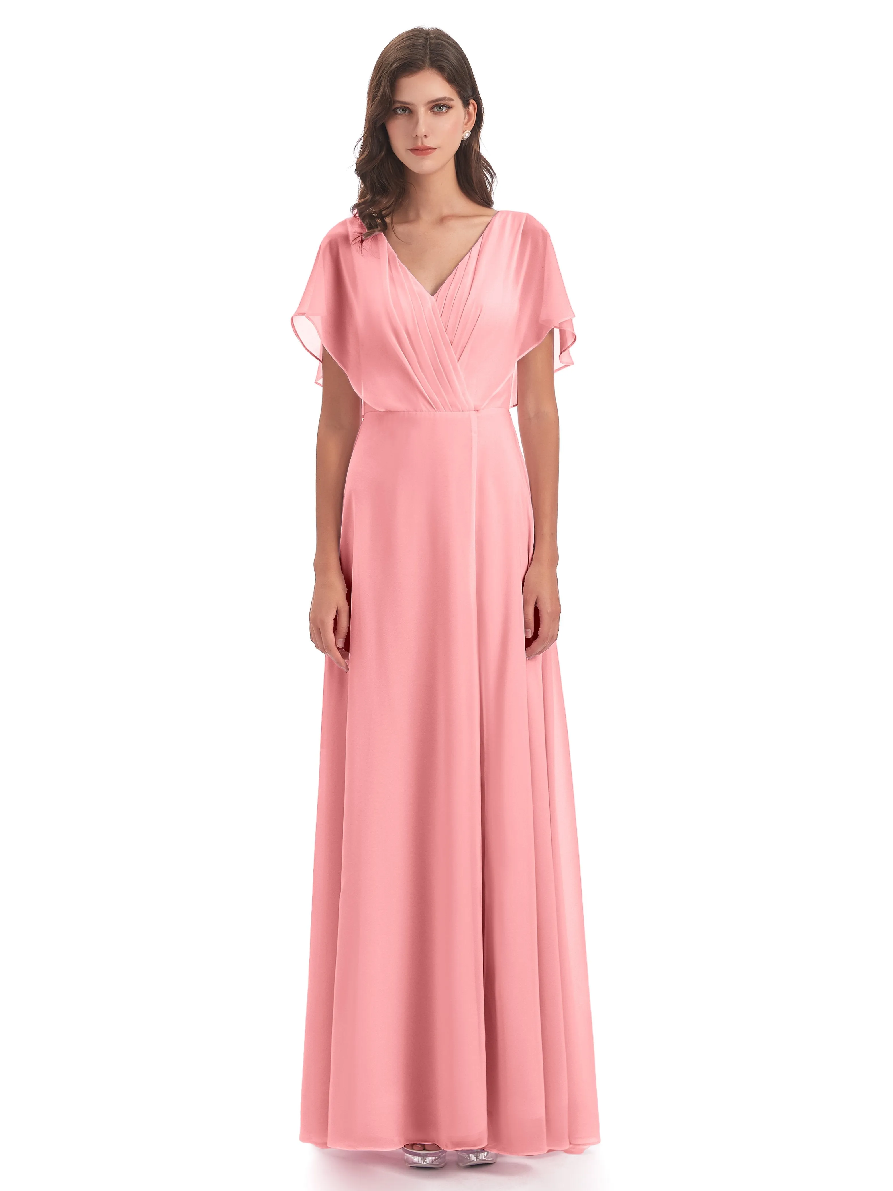 Emily Modest Chiffon Split Long Bridesmaid Dresses