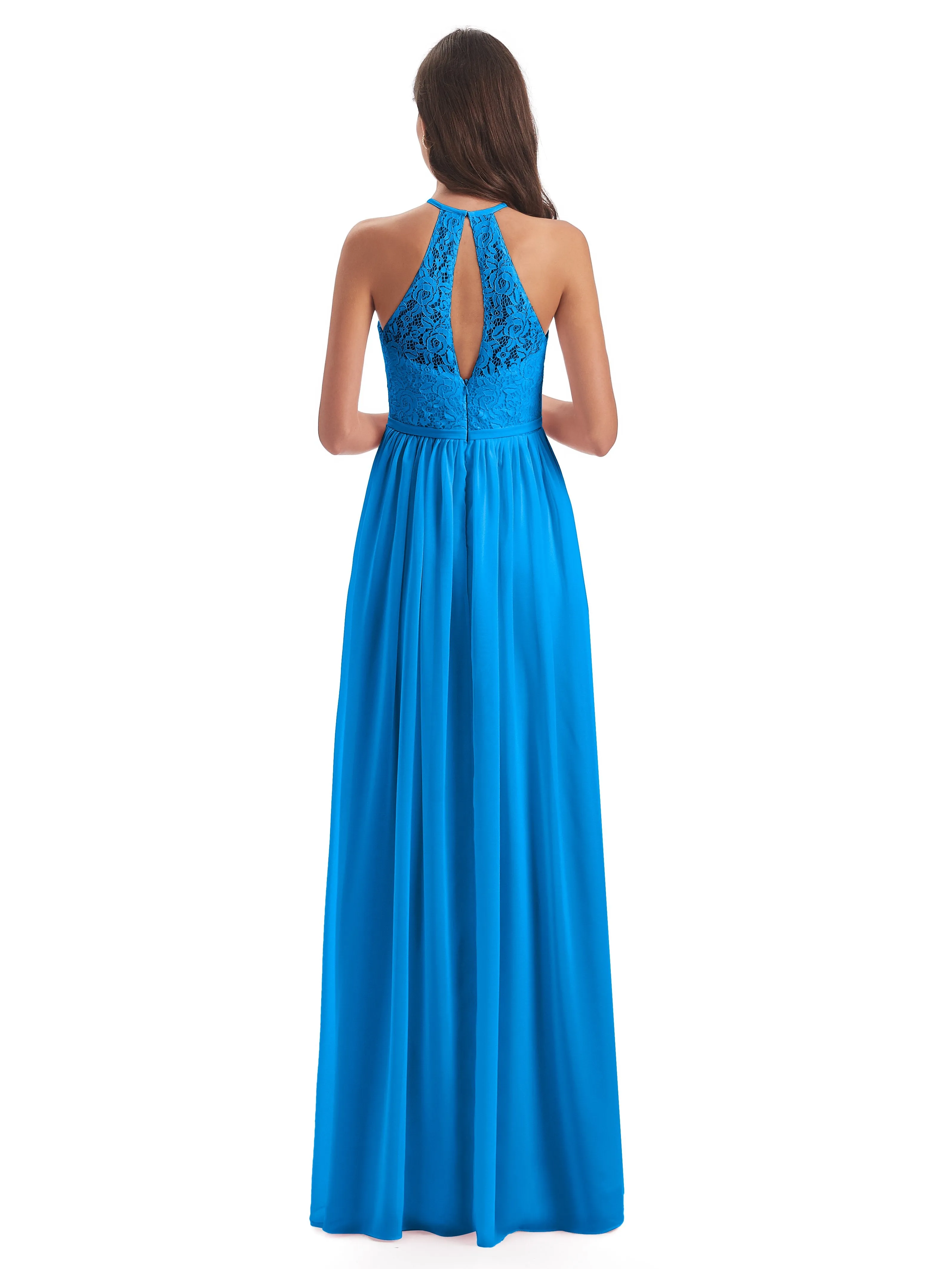 Emma Stunning Halter Floor Length Lace/Chiffon Bridesmaid Dresses