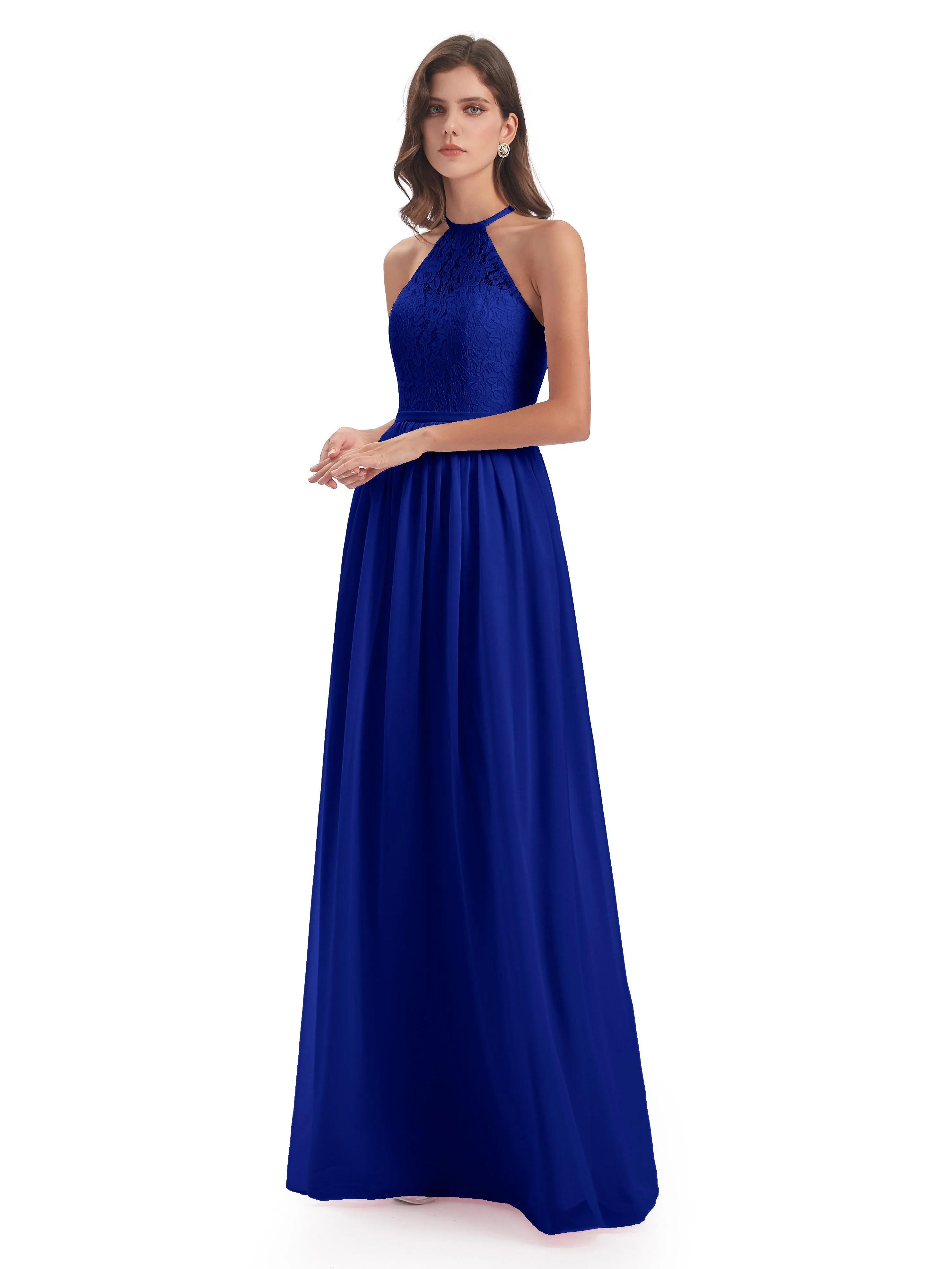 Emma Stunning Halter Floor Length Lace/Chiffon Bridesmaid Dresses