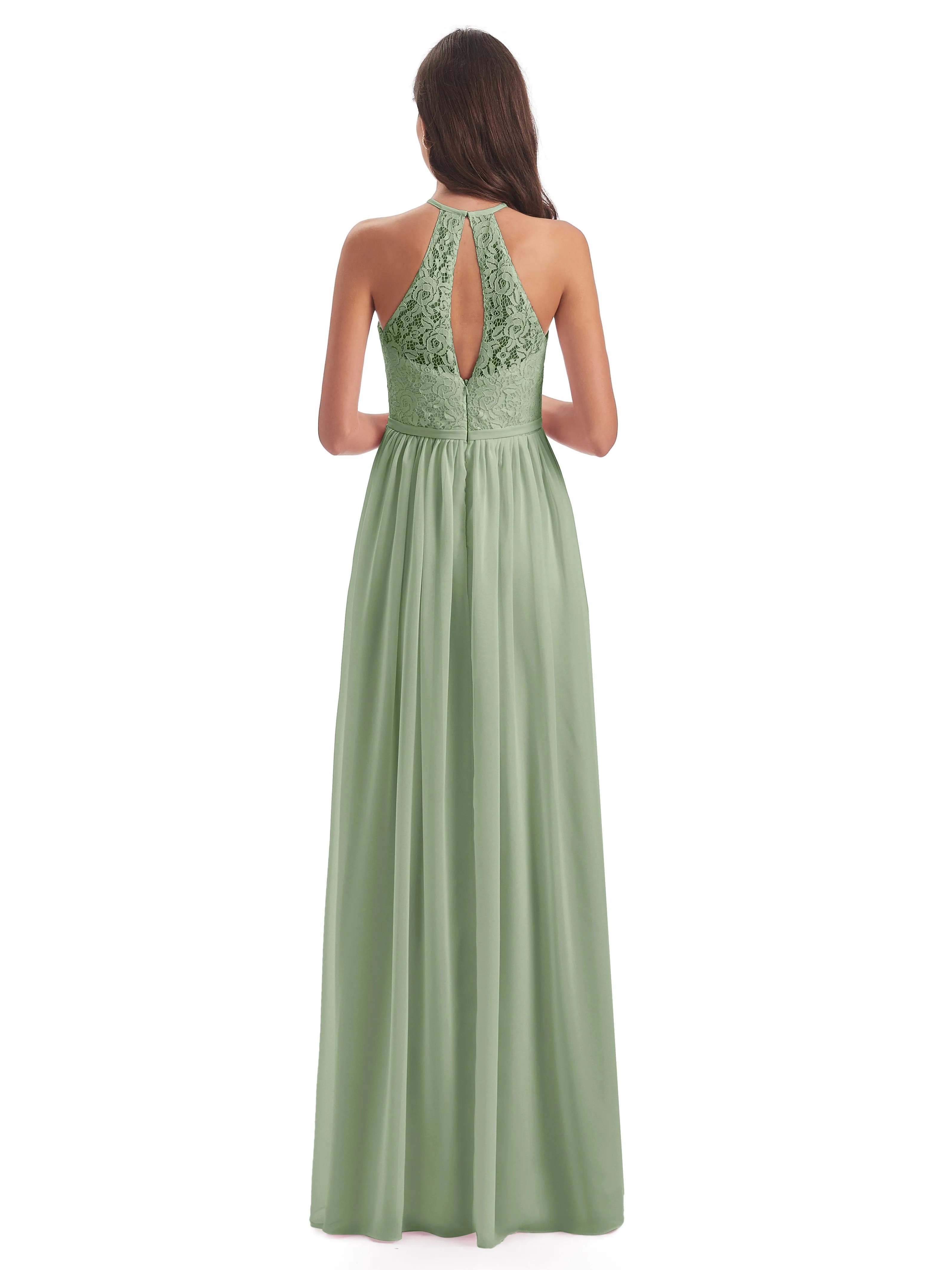 Emma Stunning Halter Floor Length Lace/Chiffon Bridesmaid Dresses