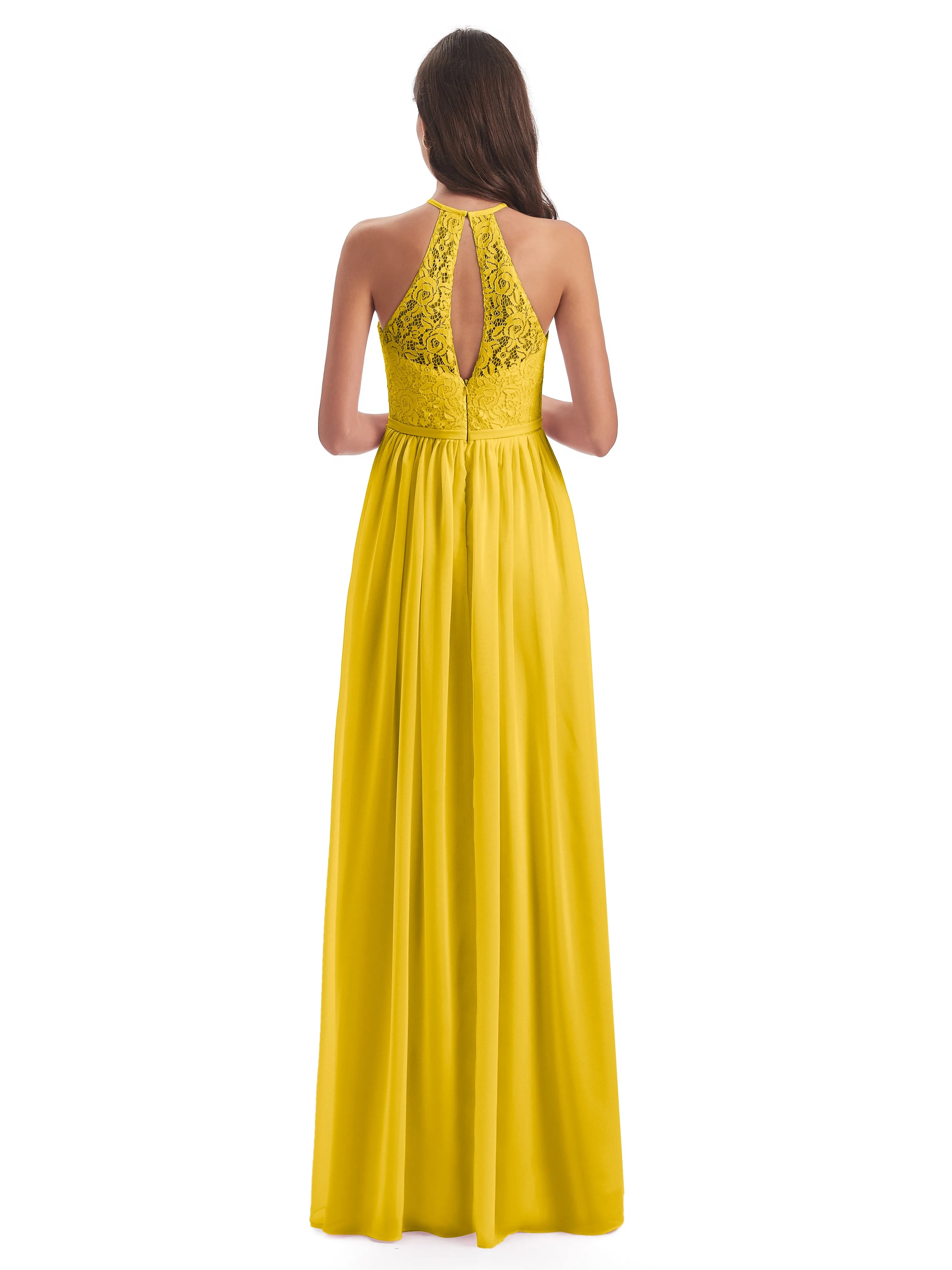 Emma Stunning Halter Floor Length Lace/Chiffon Bridesmaid Dresses