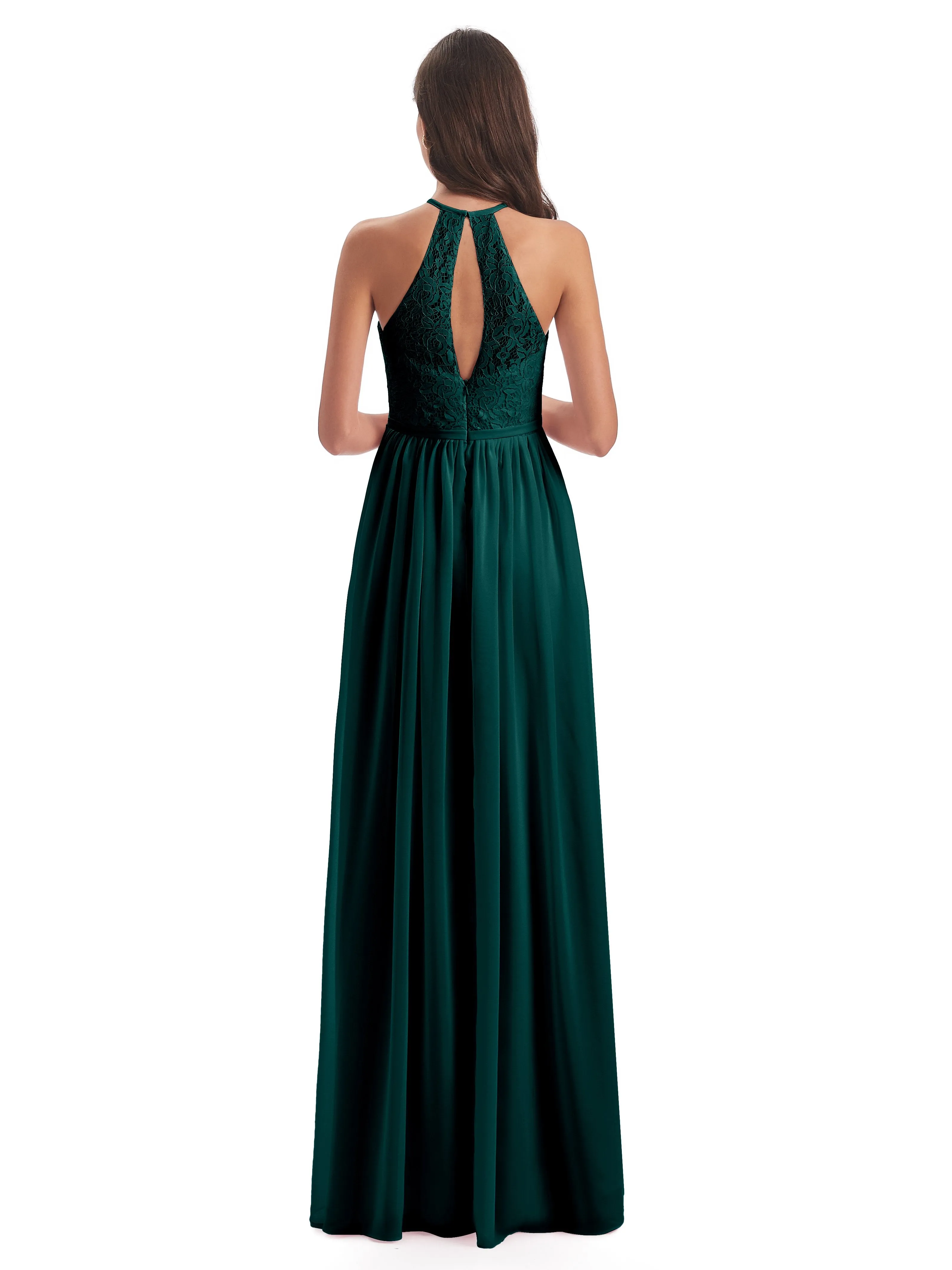 Emma Stunning Halter Floor Length Lace/Chiffon Bridesmaid Dresses