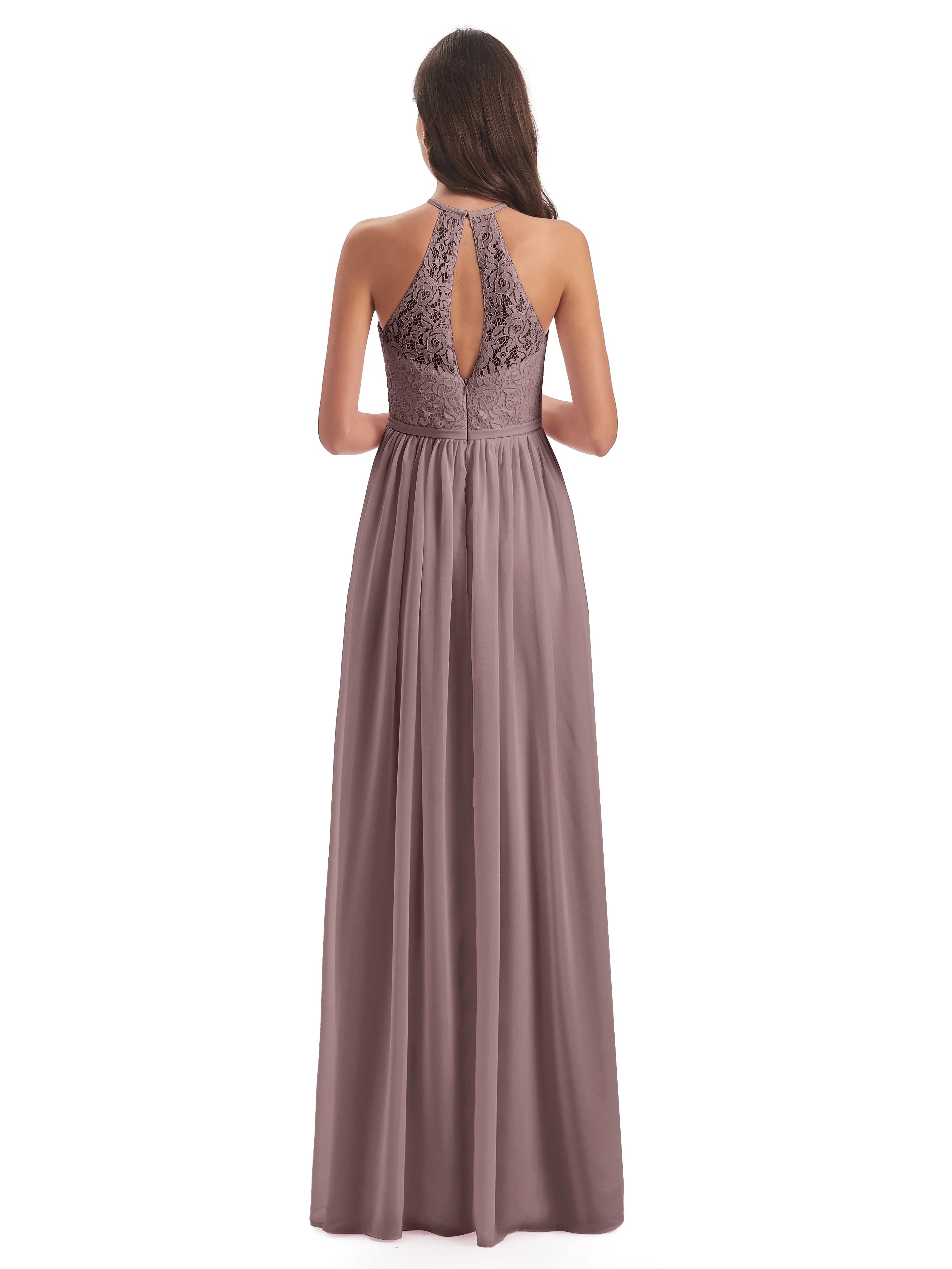 Emma Stunning Halter Floor Length Lace/Chiffon Bridesmaid Dresses