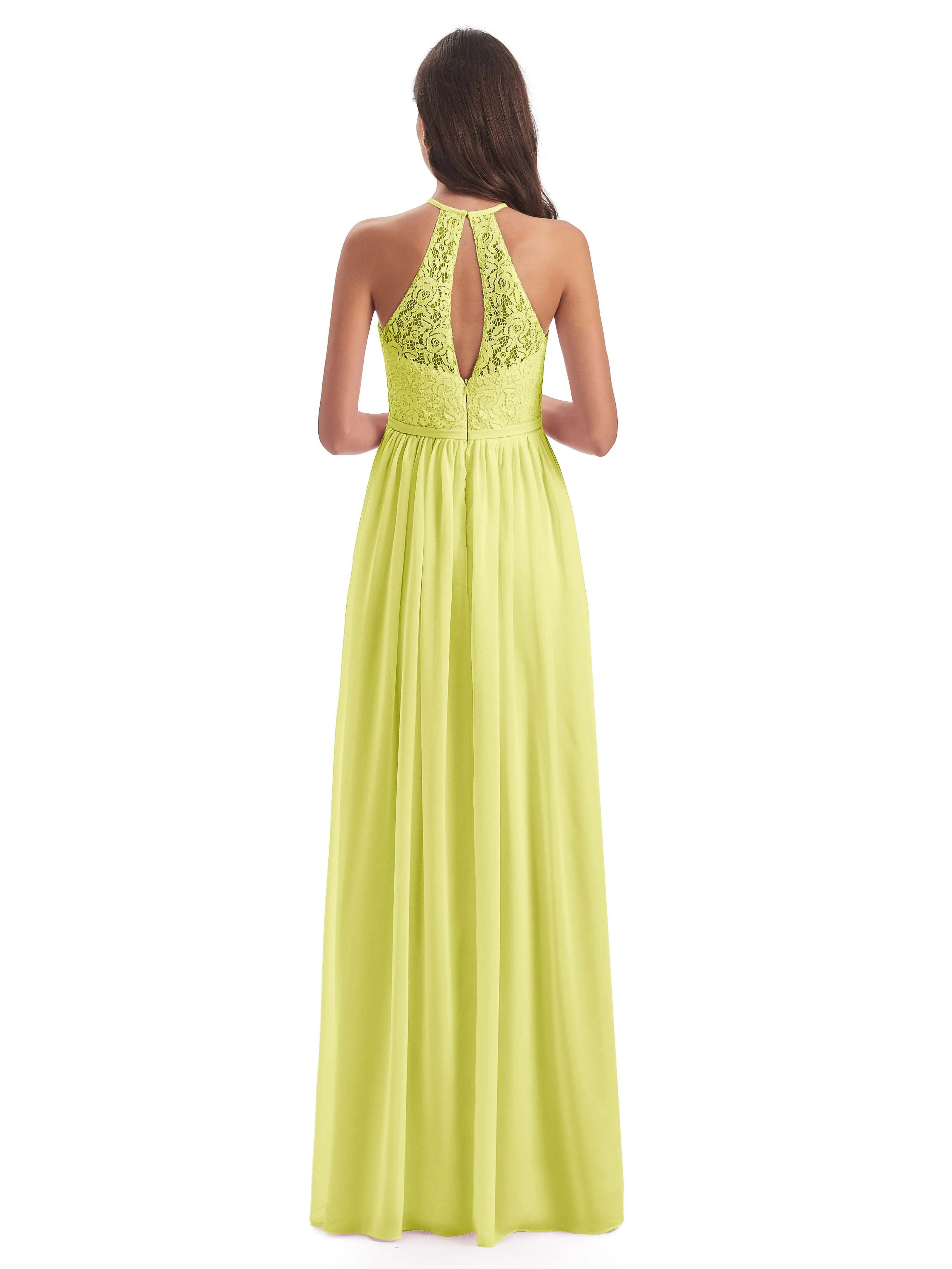 Emma Stunning Halter Floor Length Lace/Chiffon Bridesmaid Dresses