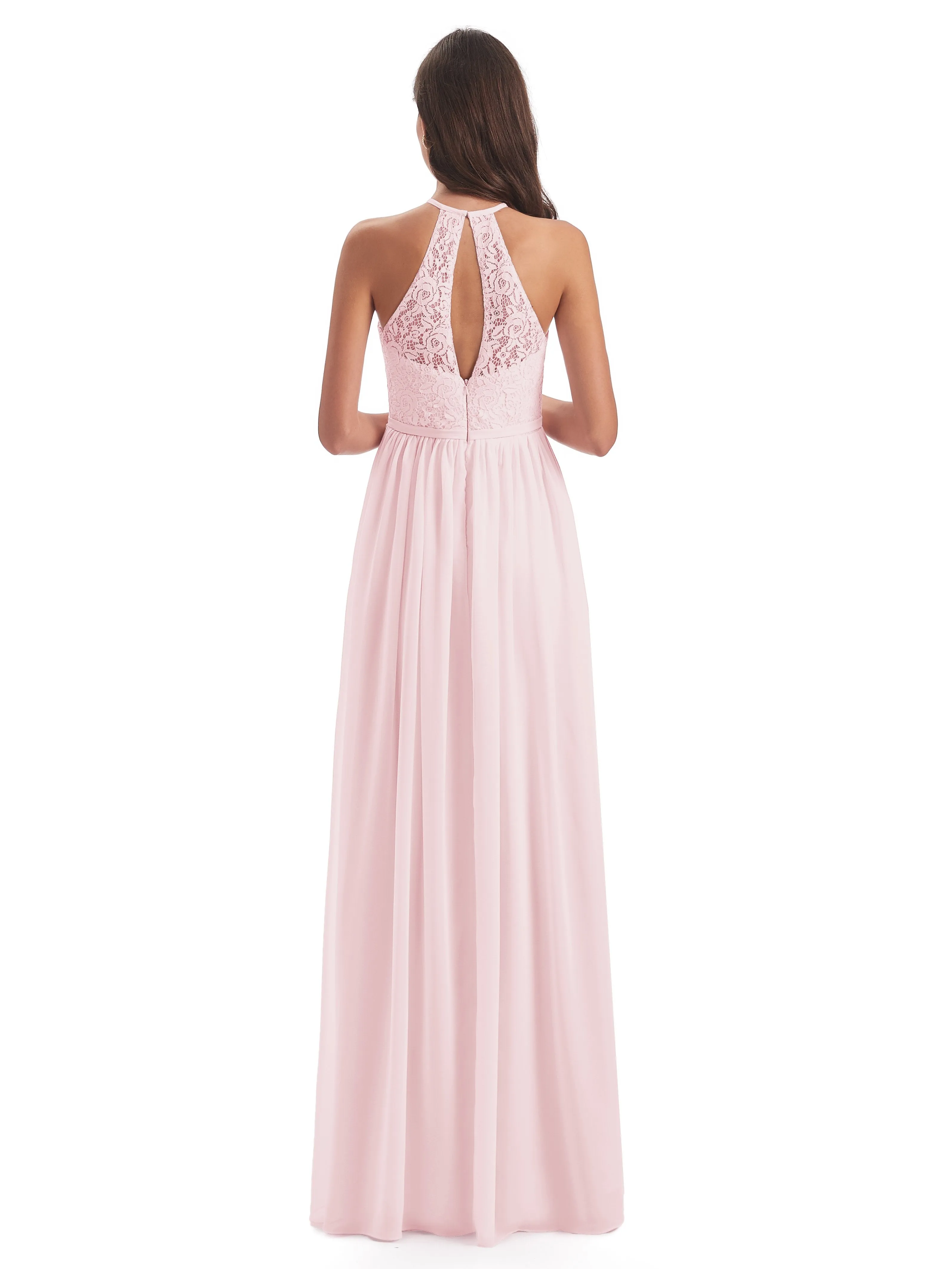 Emma Stunning Halter Floor Length Lace/Chiffon Bridesmaid Dresses