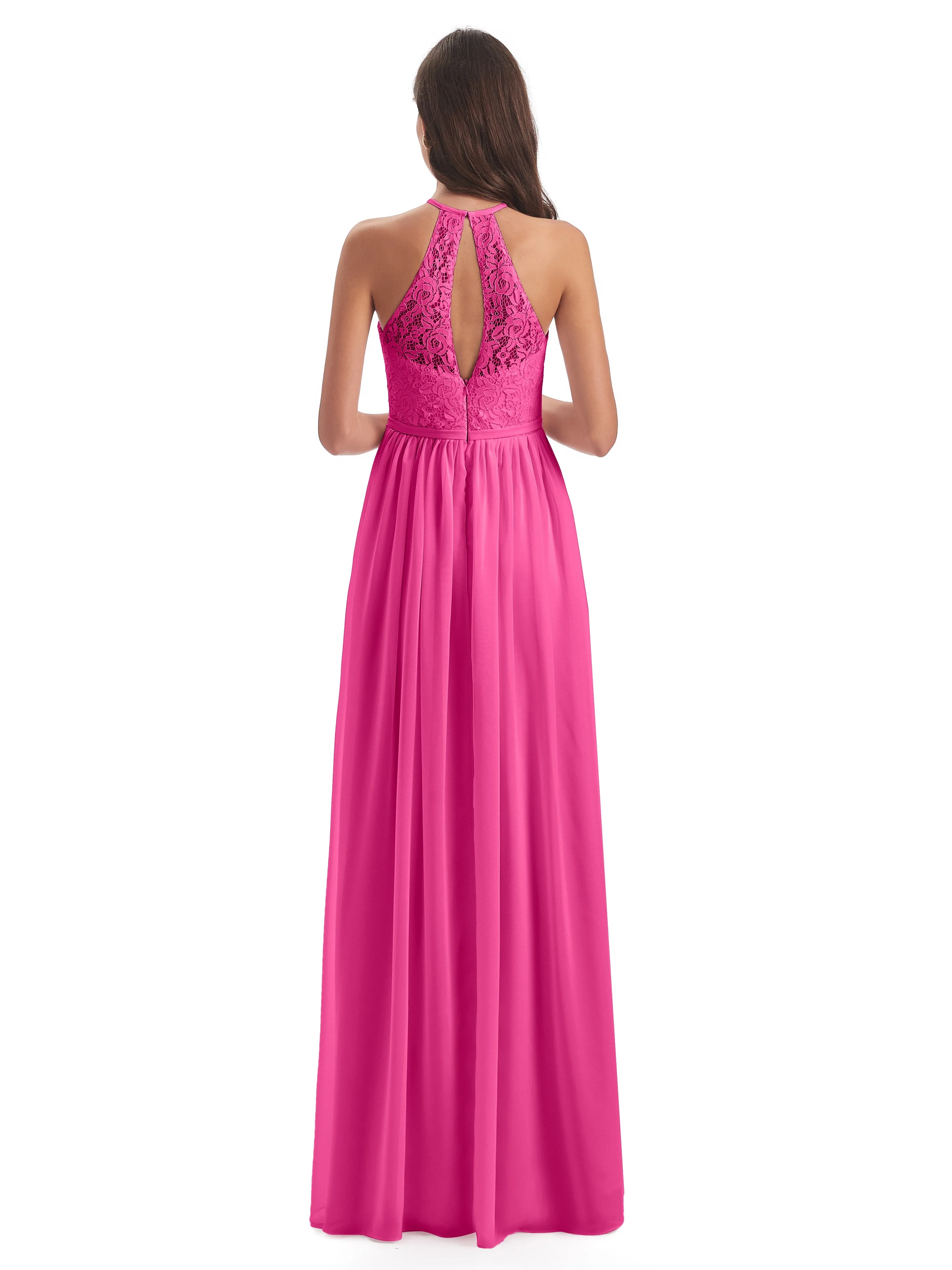 Emma Stunning Halter Floor Length Lace/Chiffon Bridesmaid Dresses