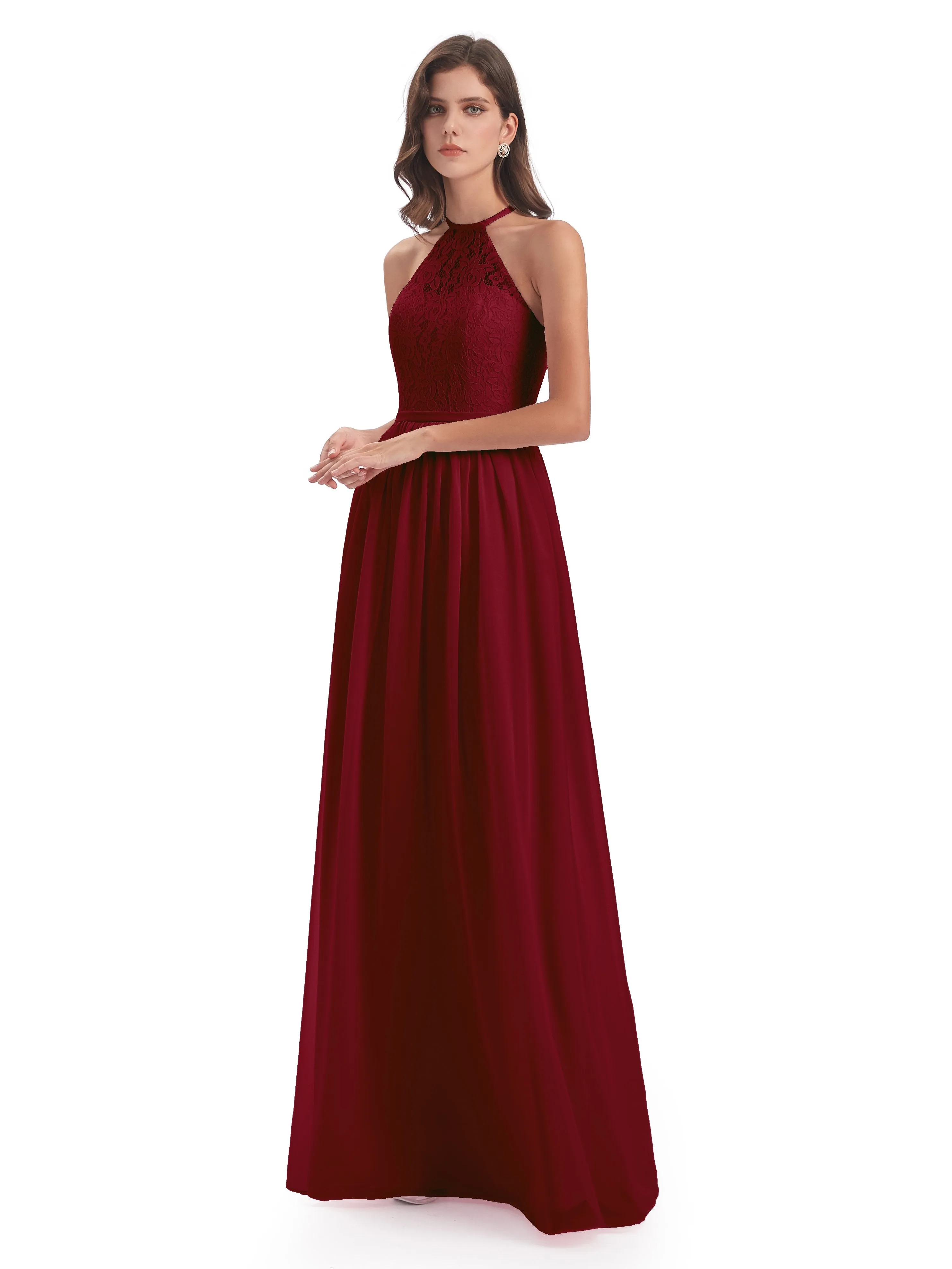 Emma Stunning Halter Floor Length Lace/Chiffon Bridesmaid Dresses