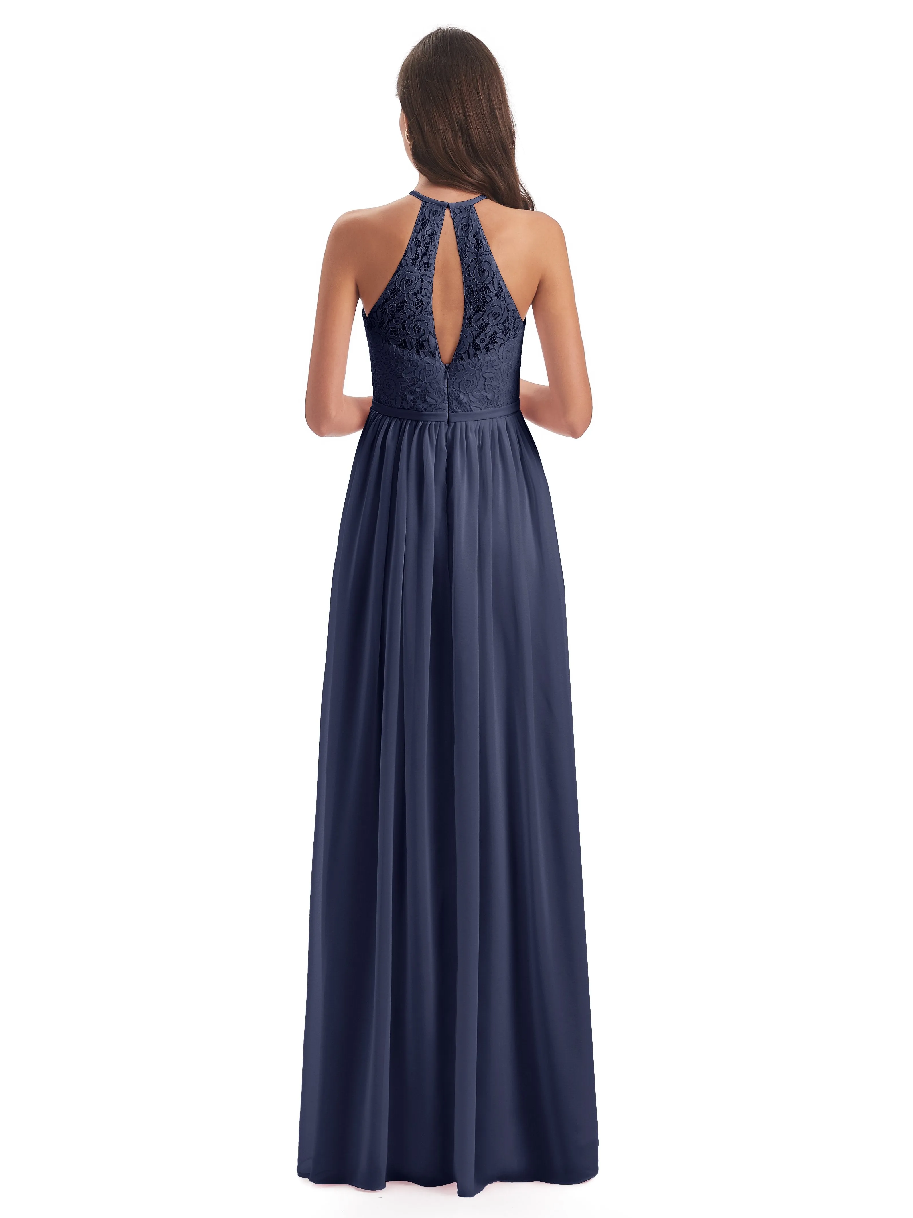 Emma Stunning Halter Floor Length Lace/Chiffon Bridesmaid Dresses