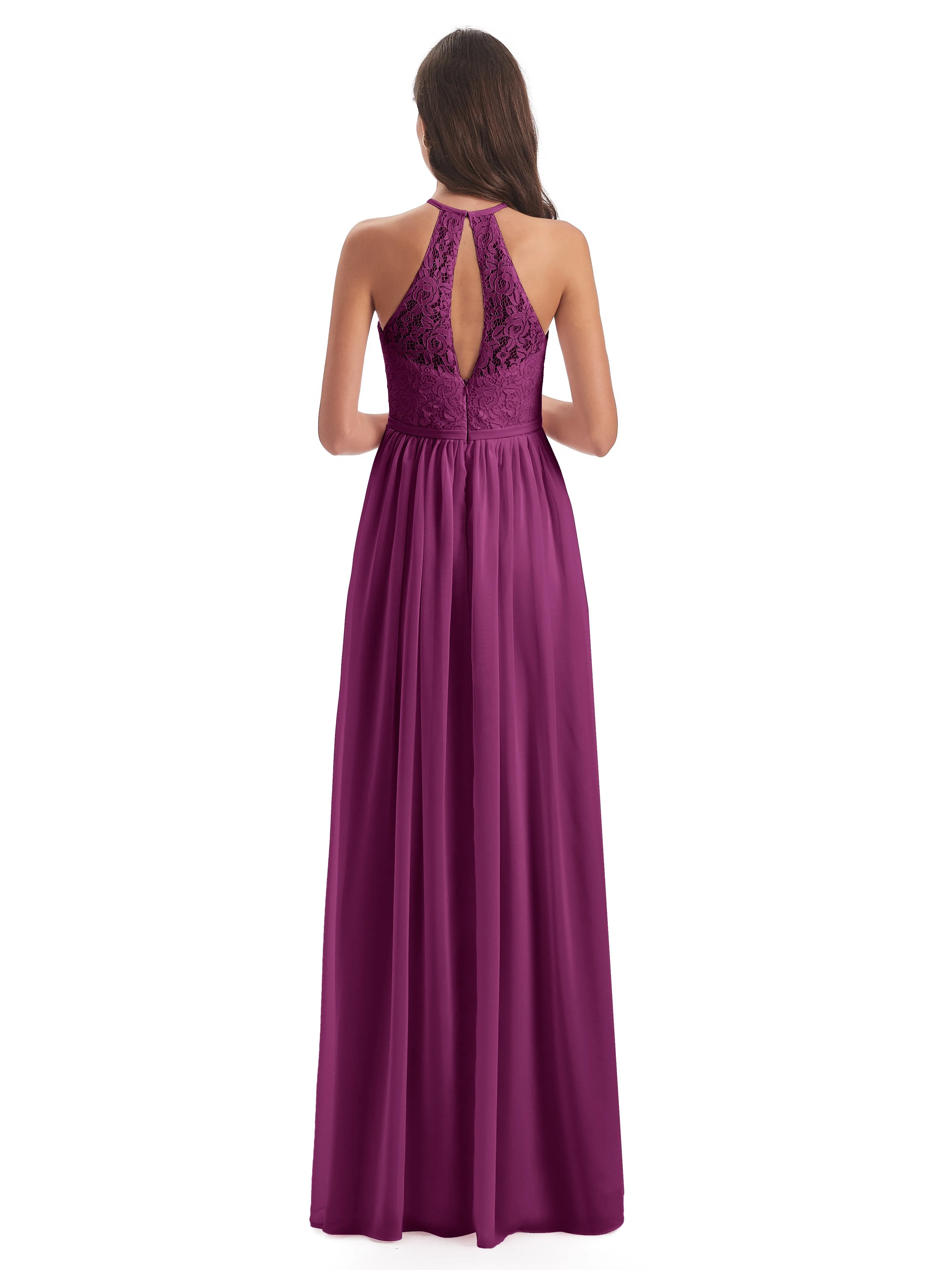 Emma Stunning Halter Floor Length Lace/Chiffon Bridesmaid Dresses