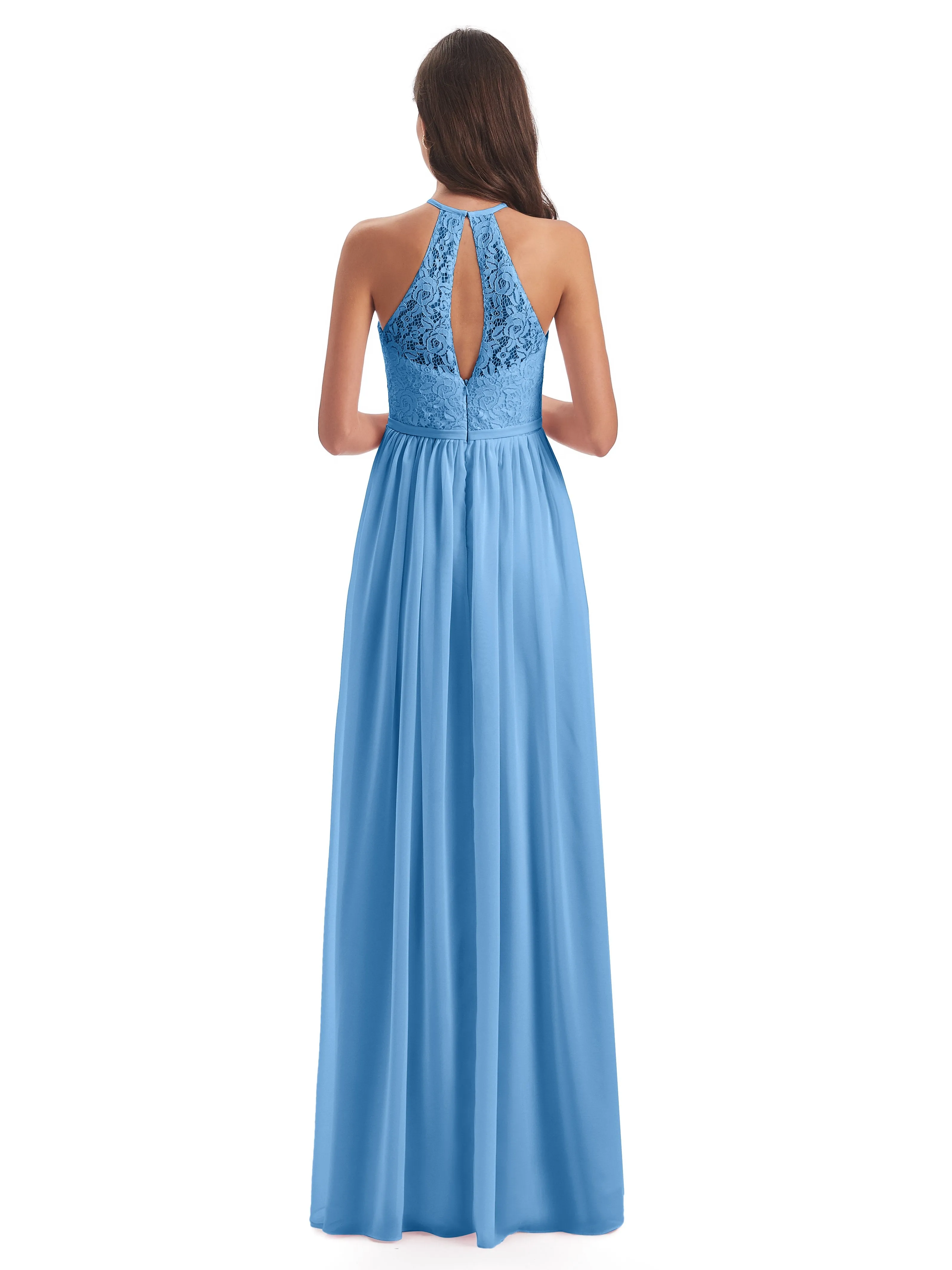 Emma Stunning Halter Floor Length Lace/Chiffon Bridesmaid Dresses