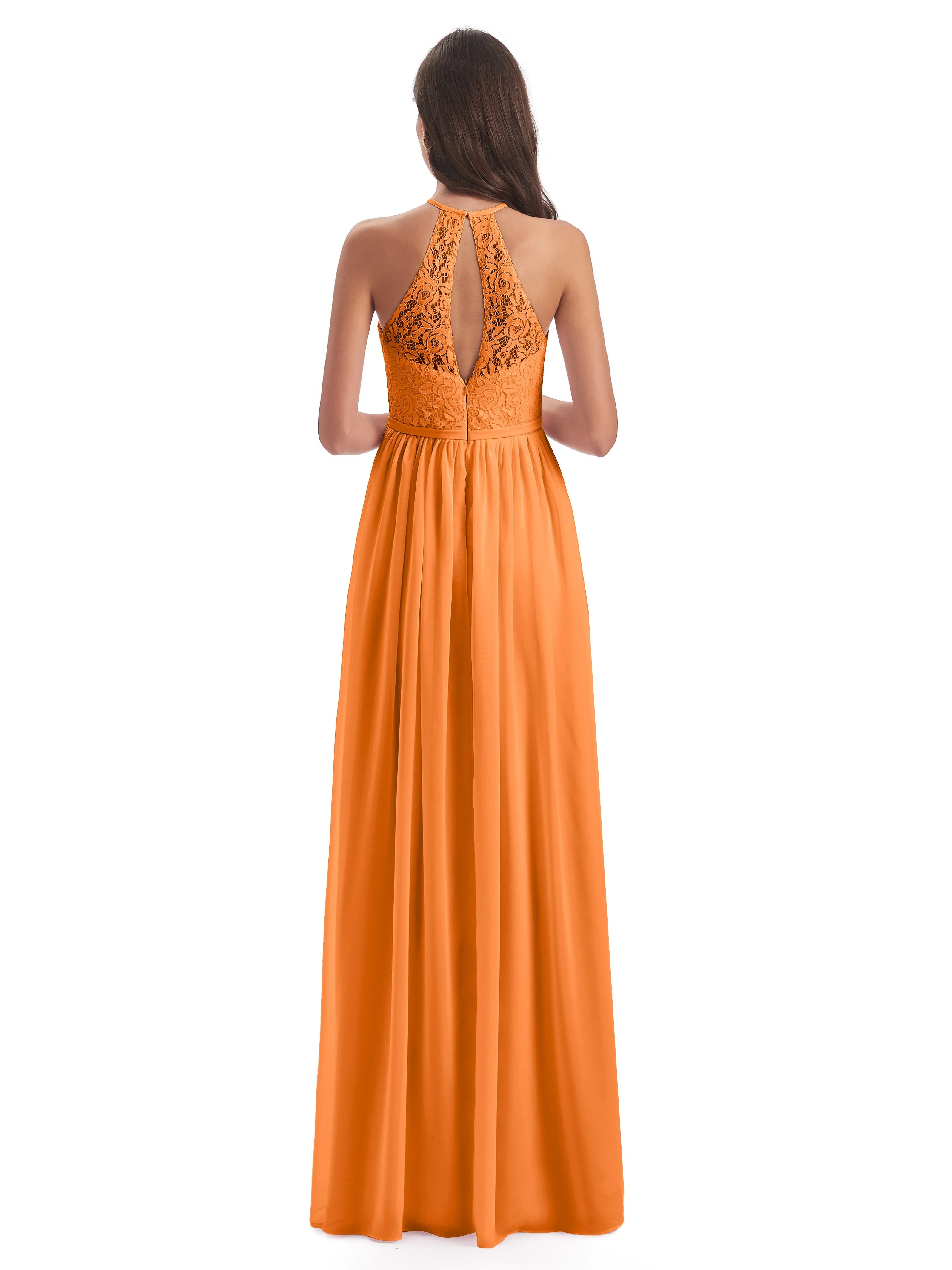 Emma Stunning Halter Floor Length Lace/Chiffon Bridesmaid Dresses