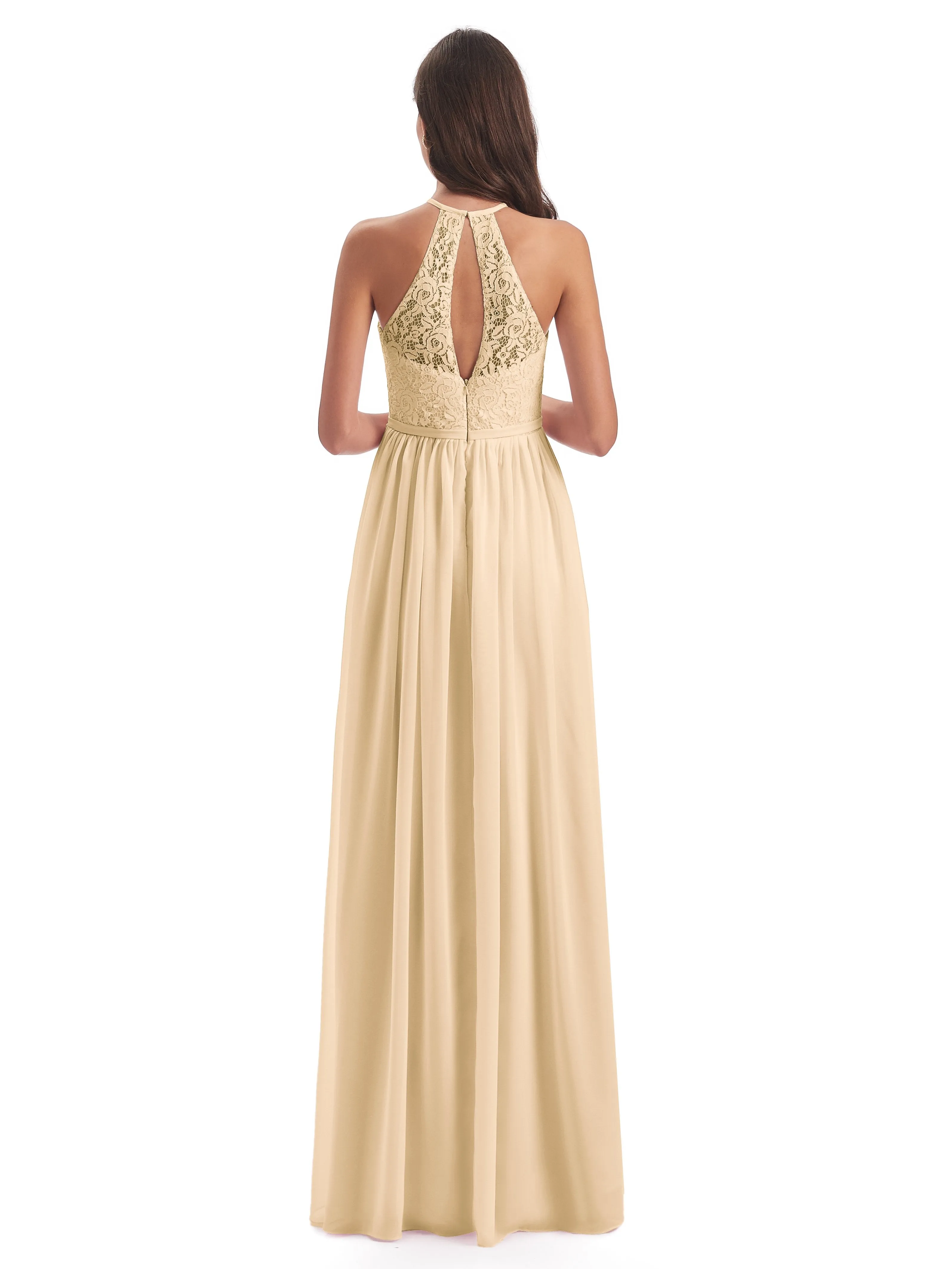 Emma Stunning Halter Floor Length Lace/Chiffon Bridesmaid Dresses