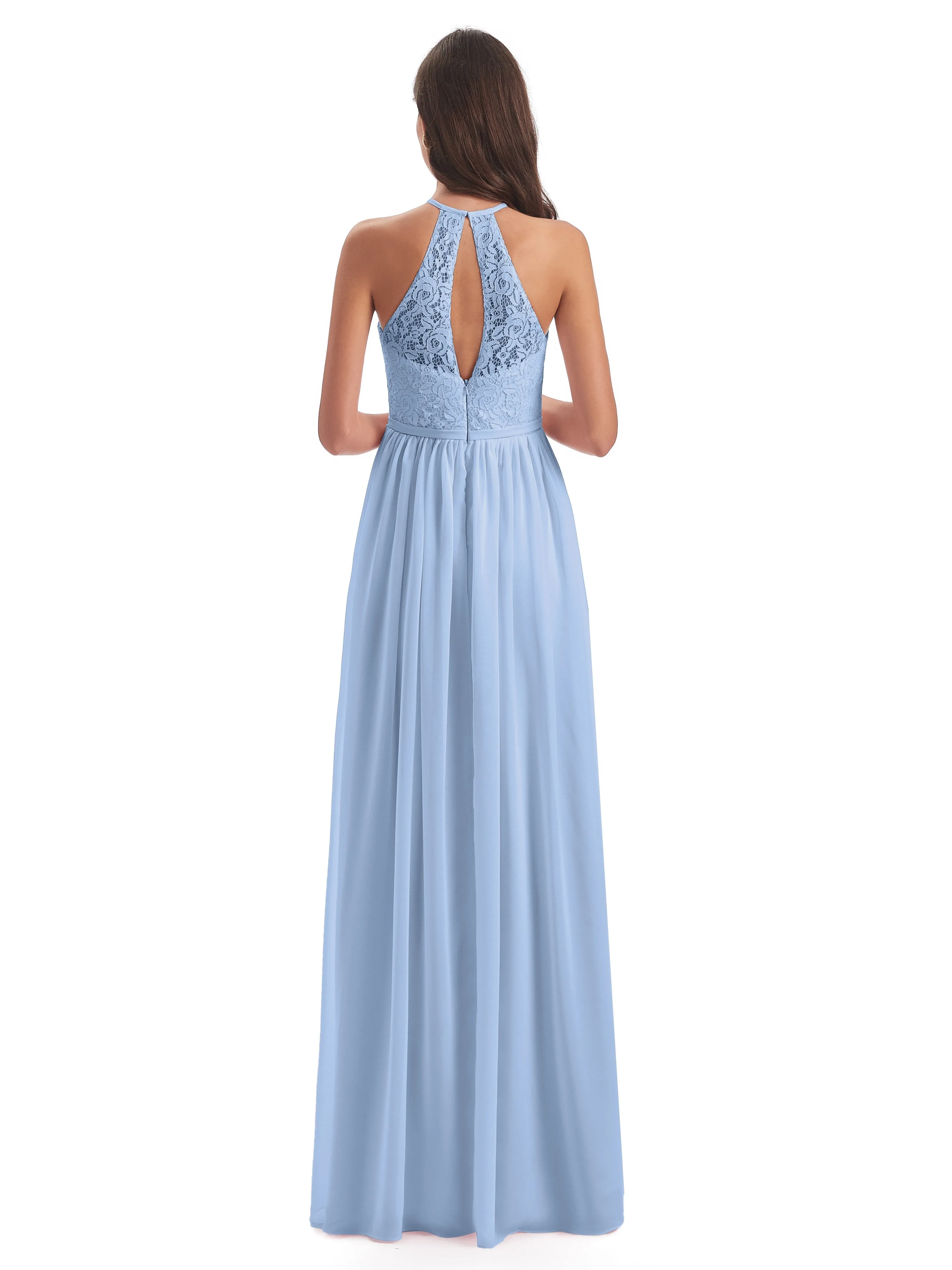 Emma Stunning Halter Floor Length Lace/Chiffon Bridesmaid Dresses