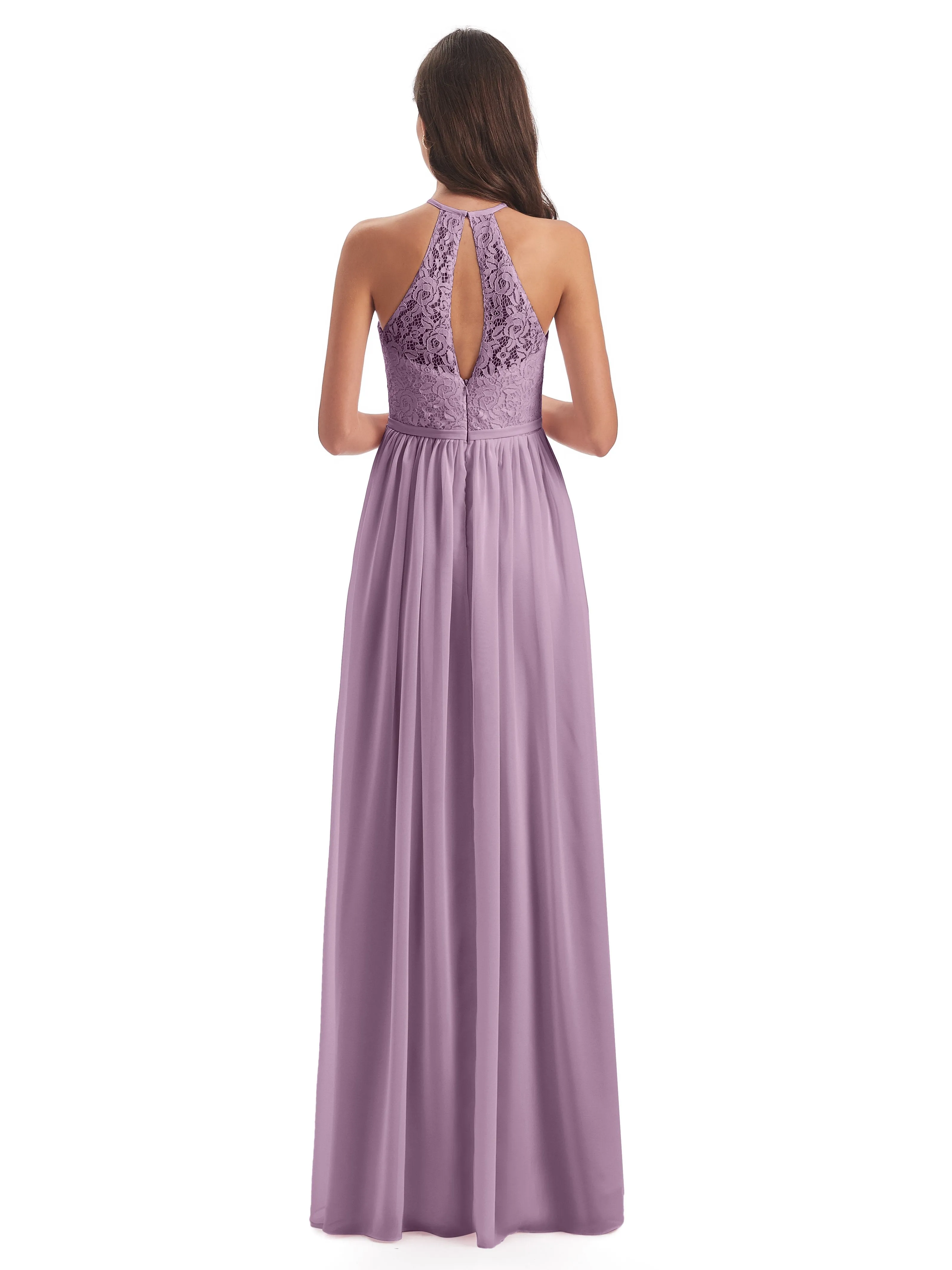 Emma Stunning Halter Floor Length Lace/Chiffon Bridesmaid Dresses