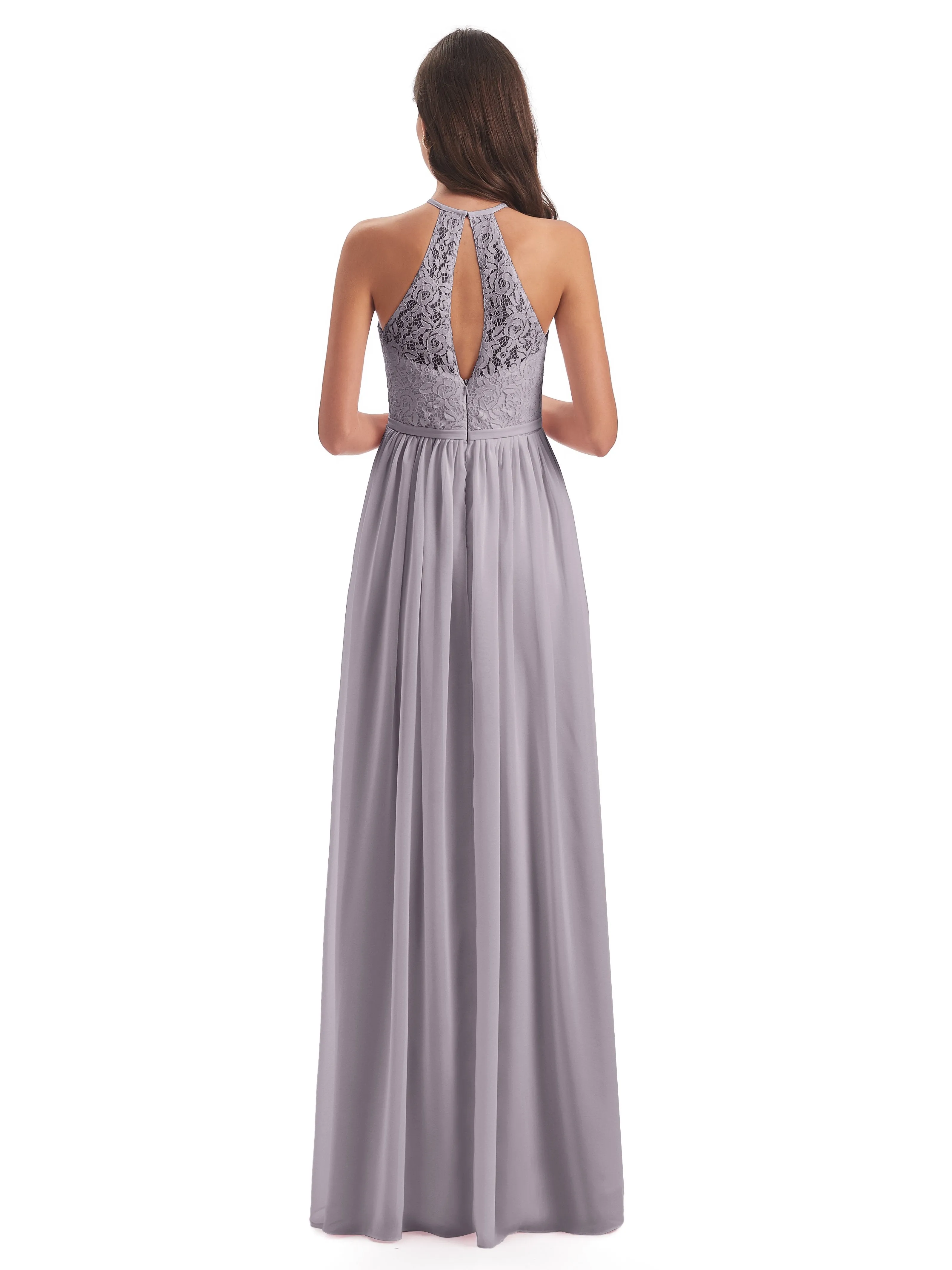 Emma Stunning Halter Floor Length Lace/Chiffon Bridesmaid Dresses