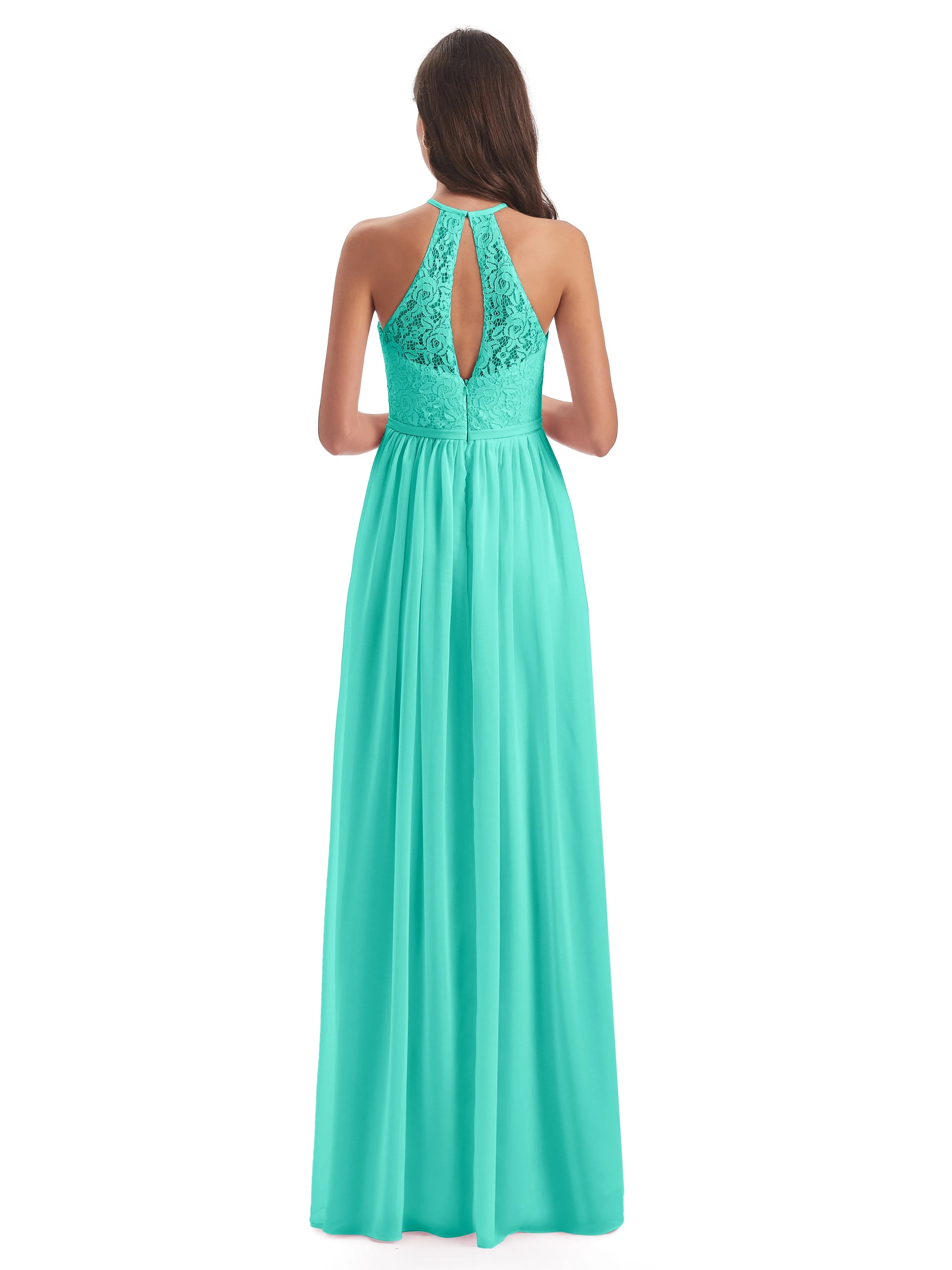 Emma Stunning Halter Floor Length Lace/Chiffon Bridesmaid Dresses