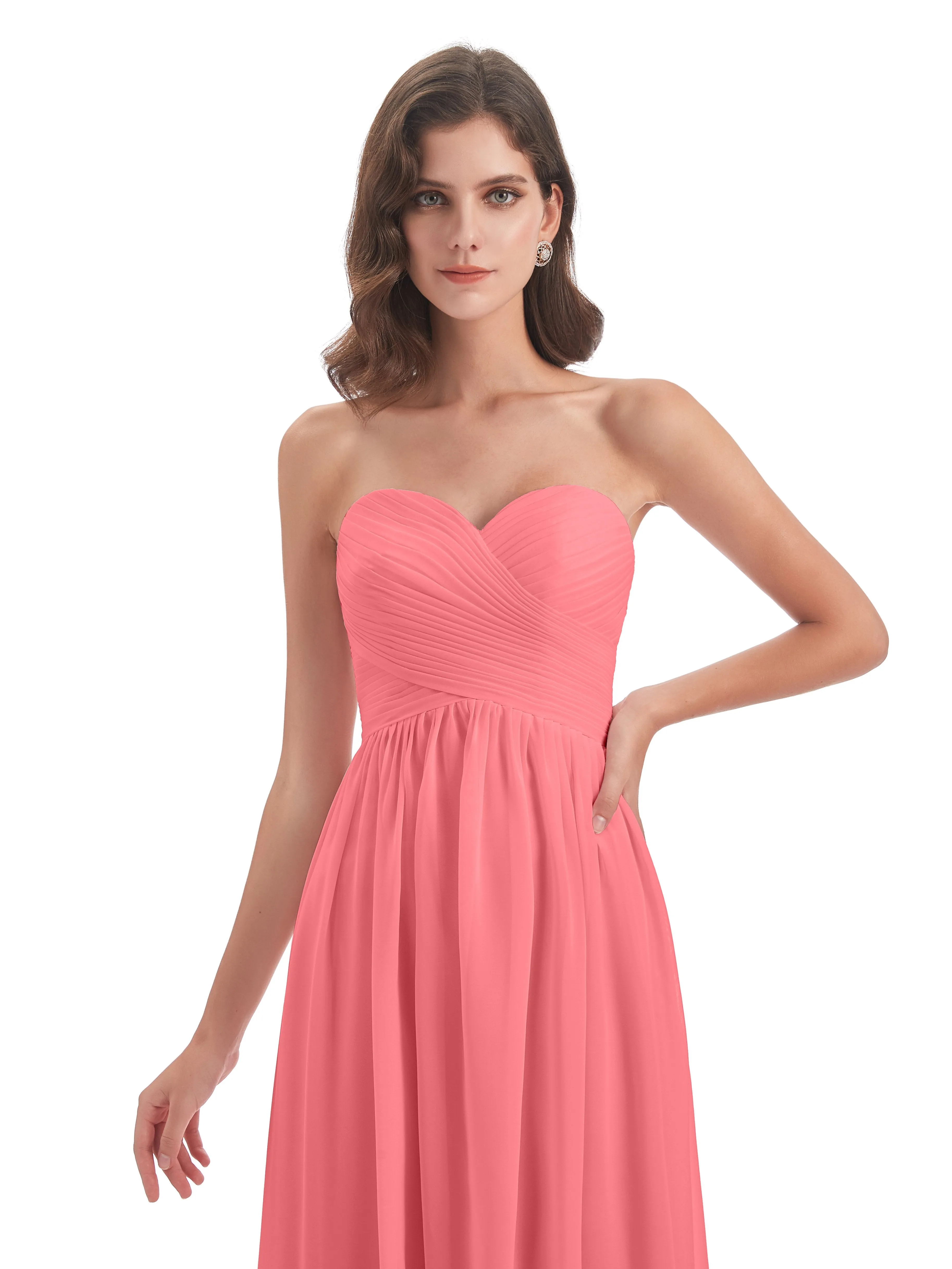 Esmae Sweetheart Sleeveless Long Chiffon Bridesmaid Dresses