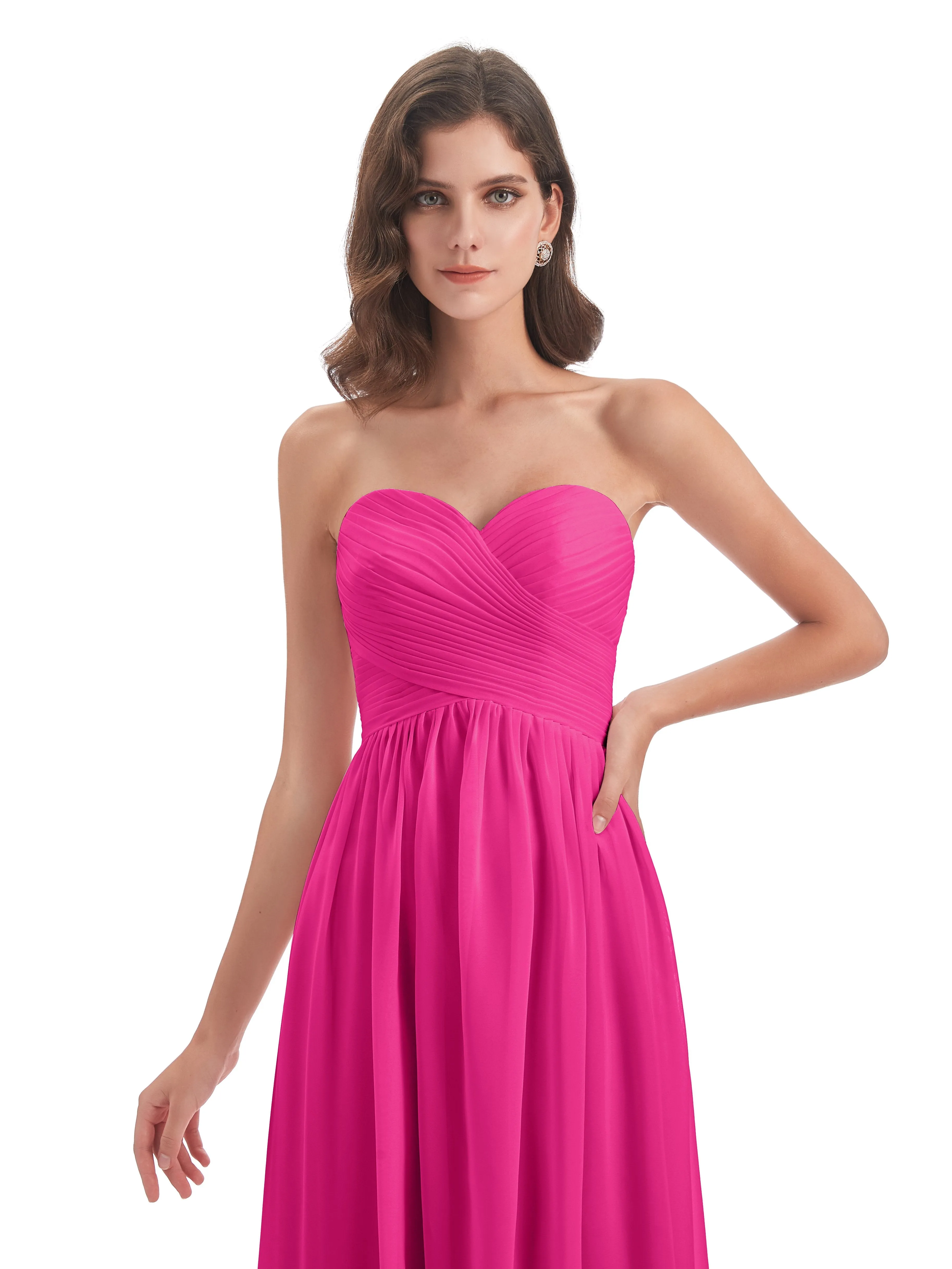 Esmae Sweetheart Sleeveless Long Chiffon Bridesmaid Dresses