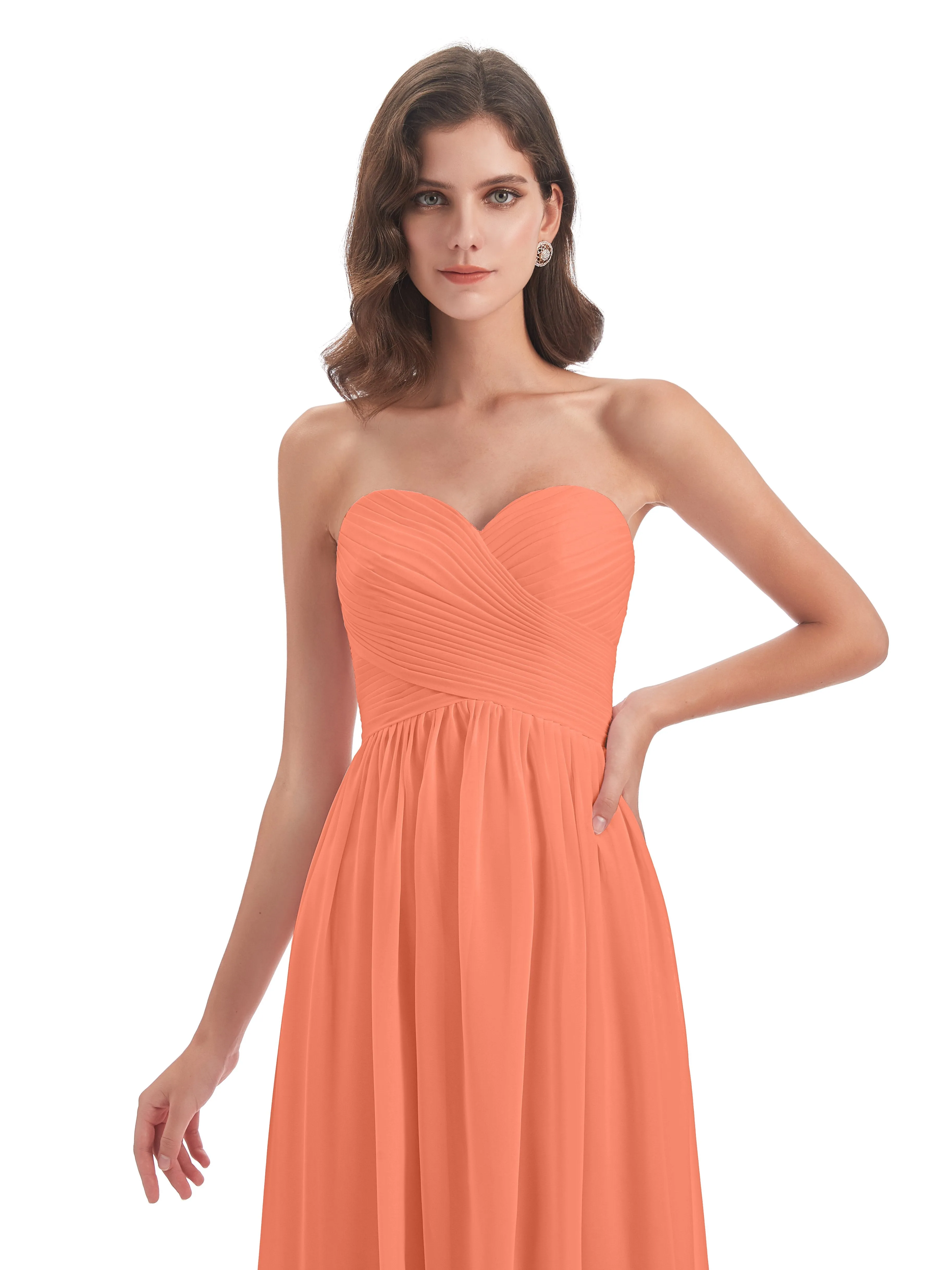 Esmae Sweetheart Sleeveless Long Chiffon Bridesmaid Dresses