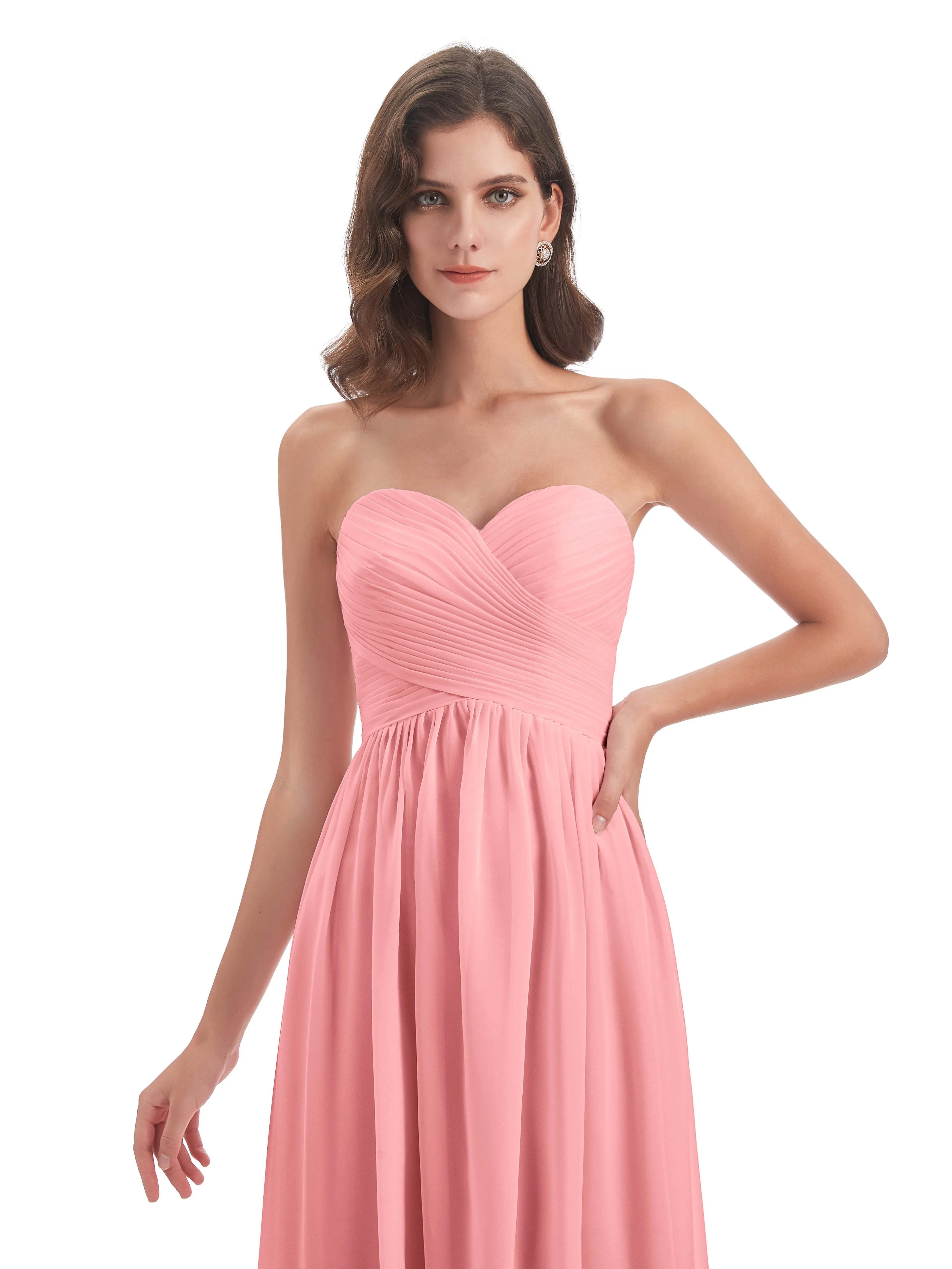 Esmae Sweetheart Sleeveless Long Chiffon Bridesmaid Dresses