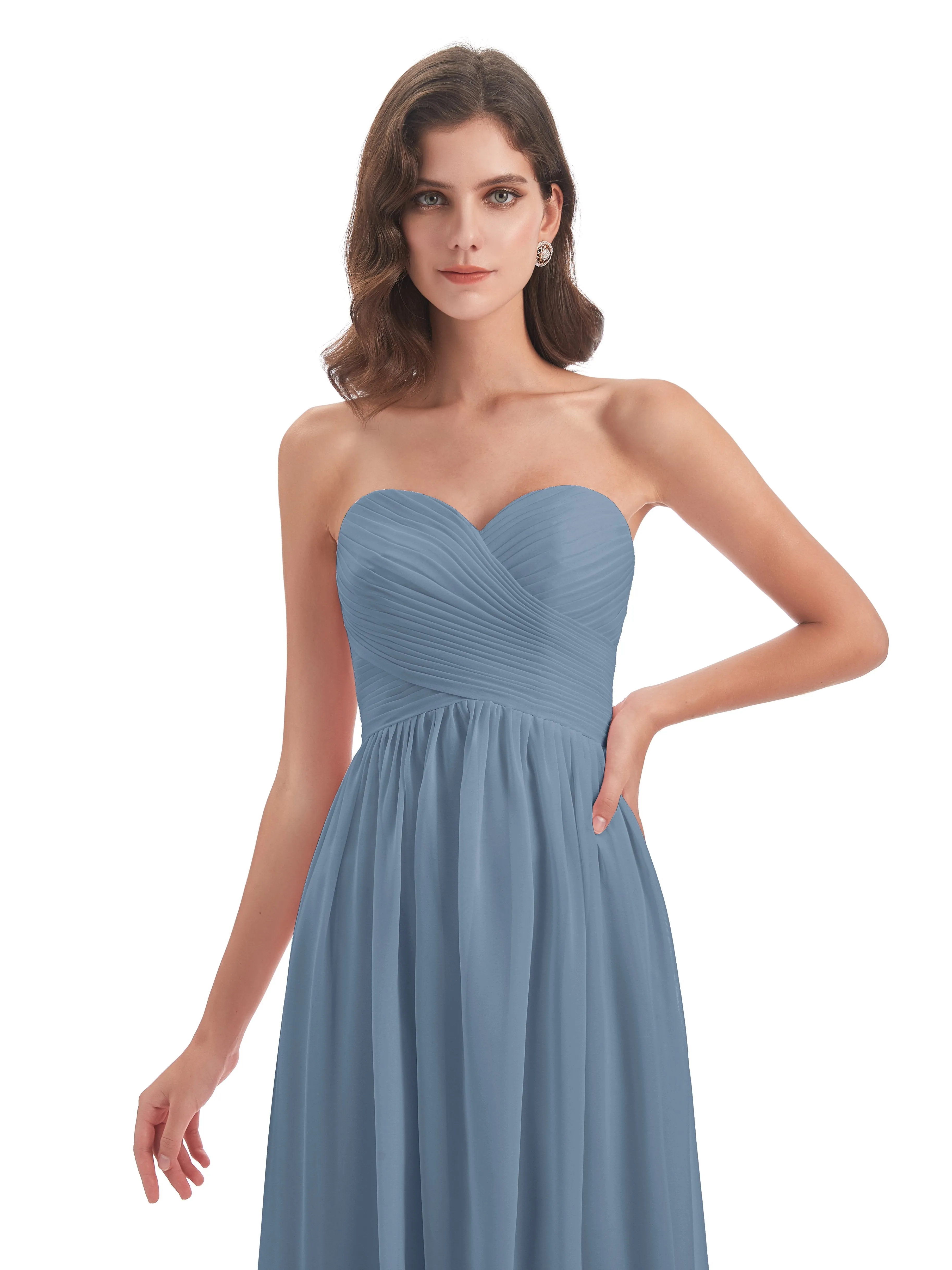 Esmae Sweetheart Sleeveless Long Chiffon Bridesmaid Dresses