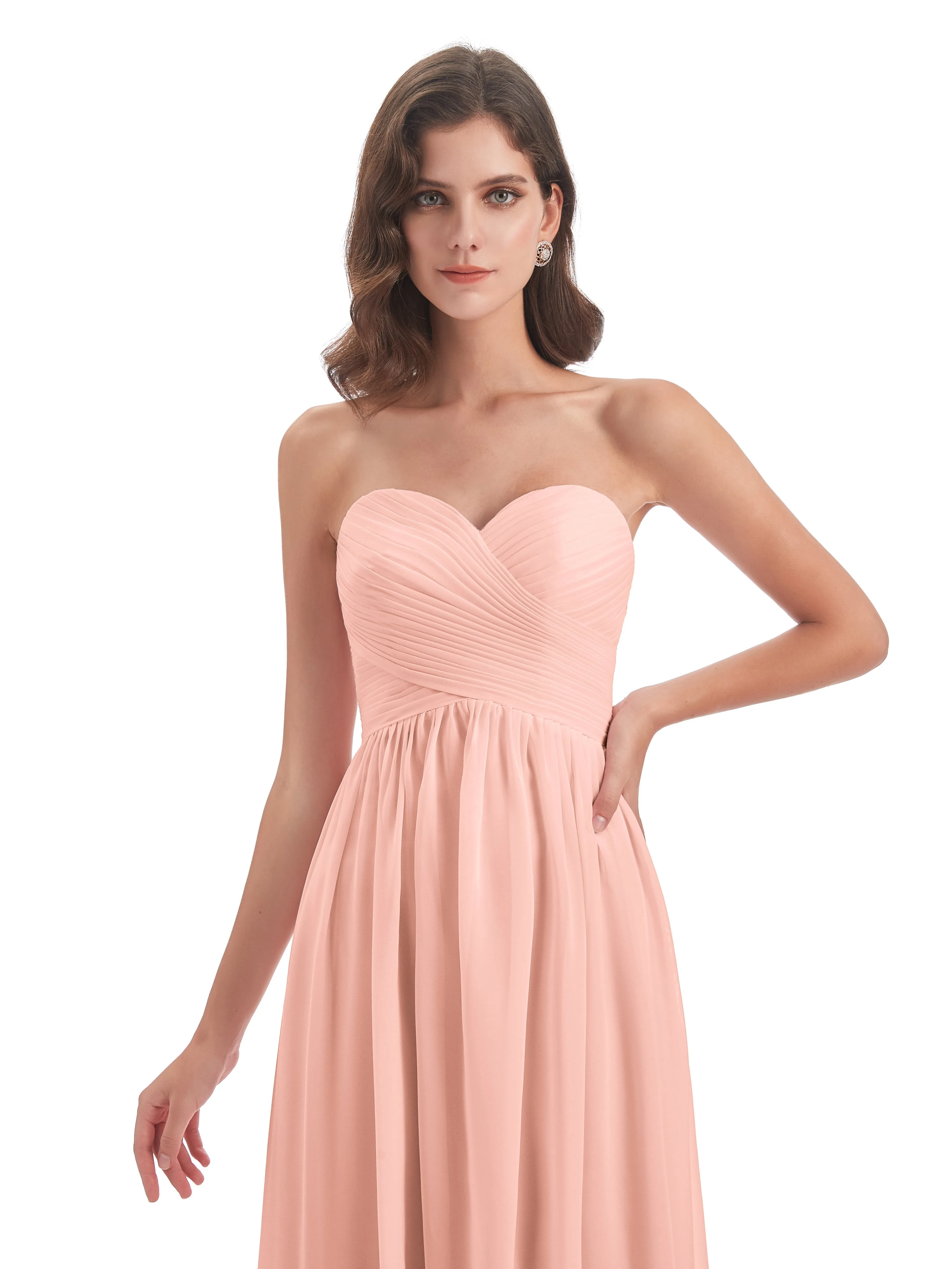 Esmae Sweetheart Sleeveless Long Chiffon Bridesmaid Dresses