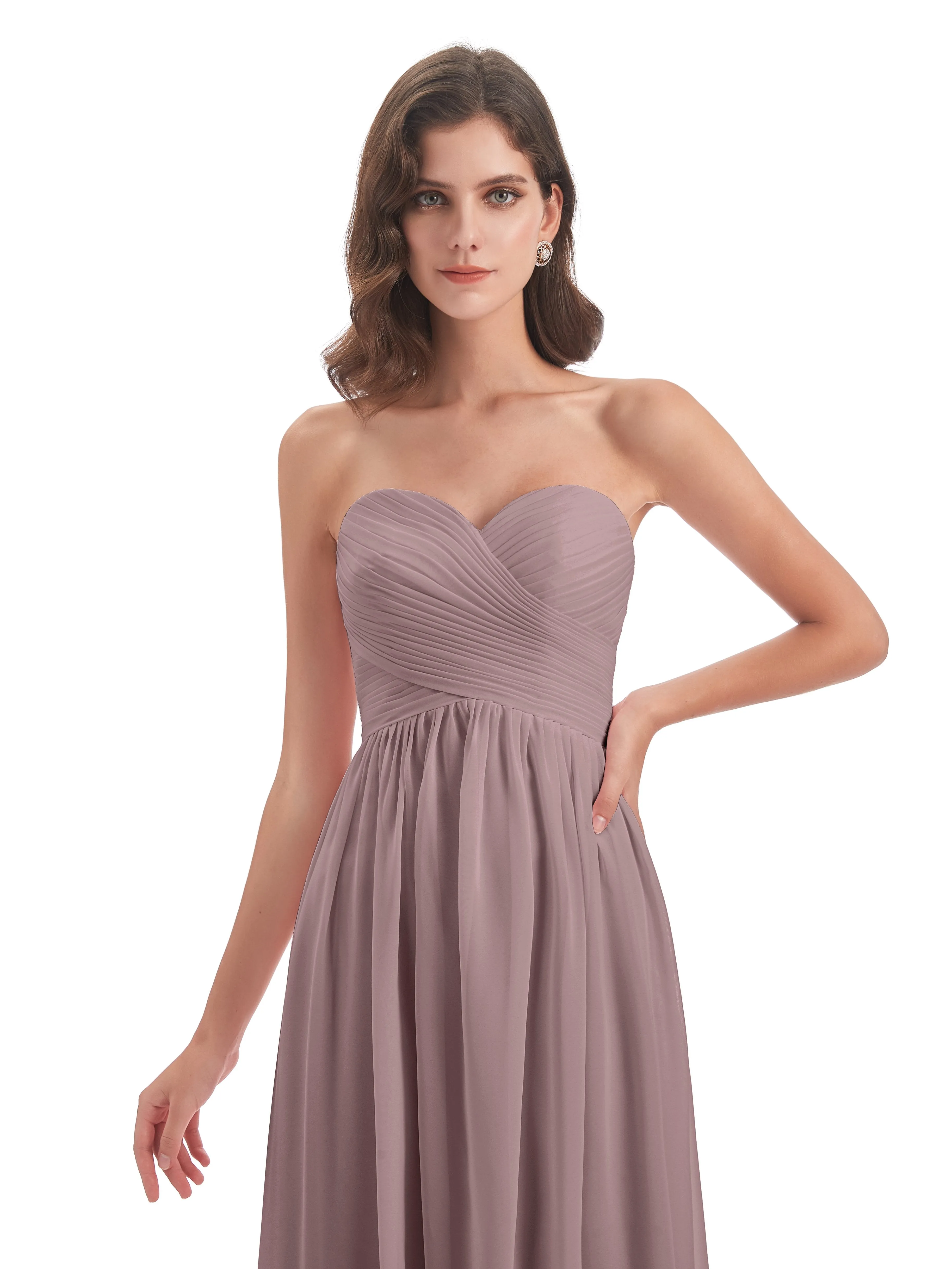 Esmae Sweetheart Sleeveless Long Chiffon Bridesmaid Dresses