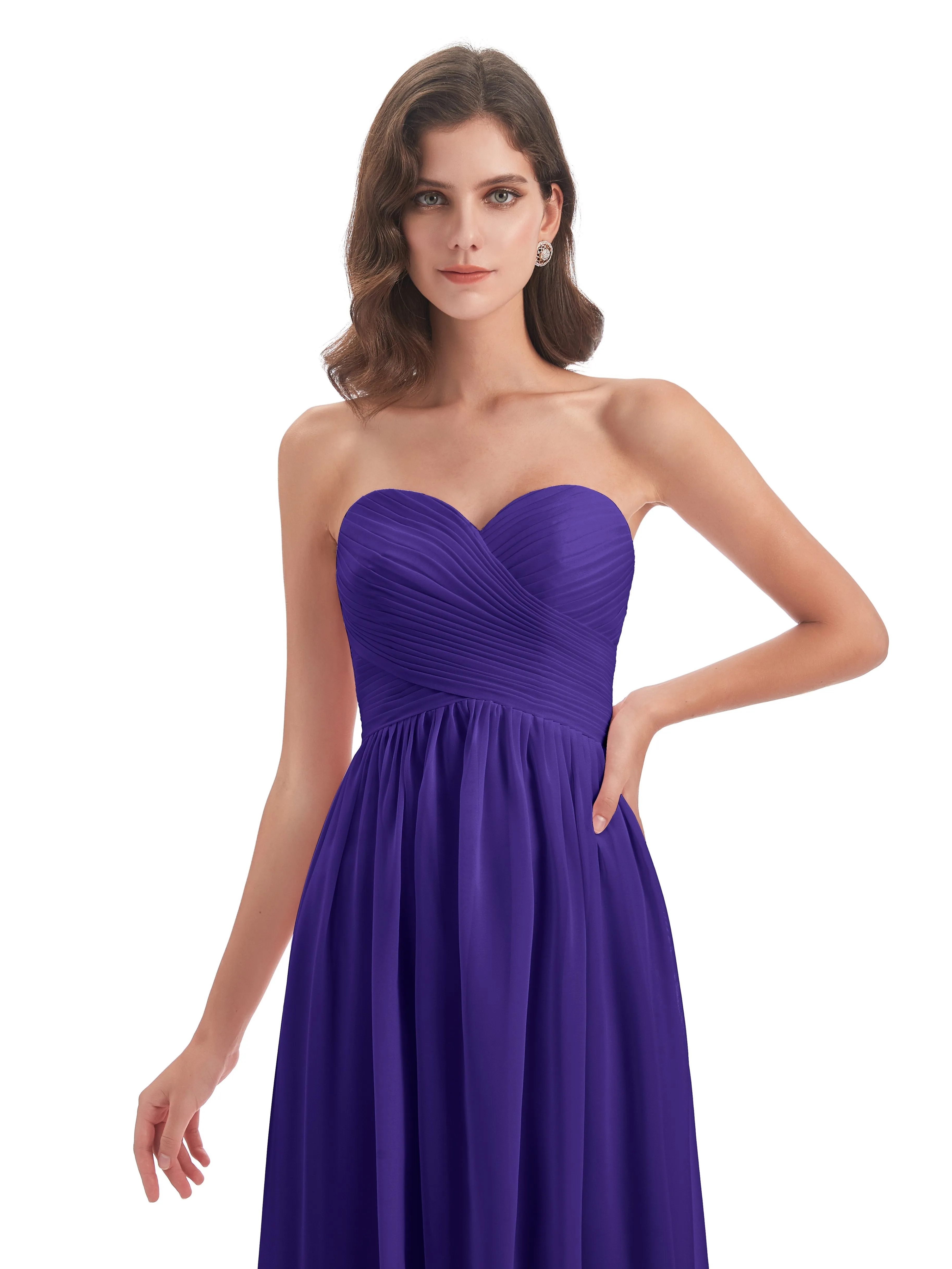 Esmae Sweetheart Sleeveless Long Chiffon Bridesmaid Dresses