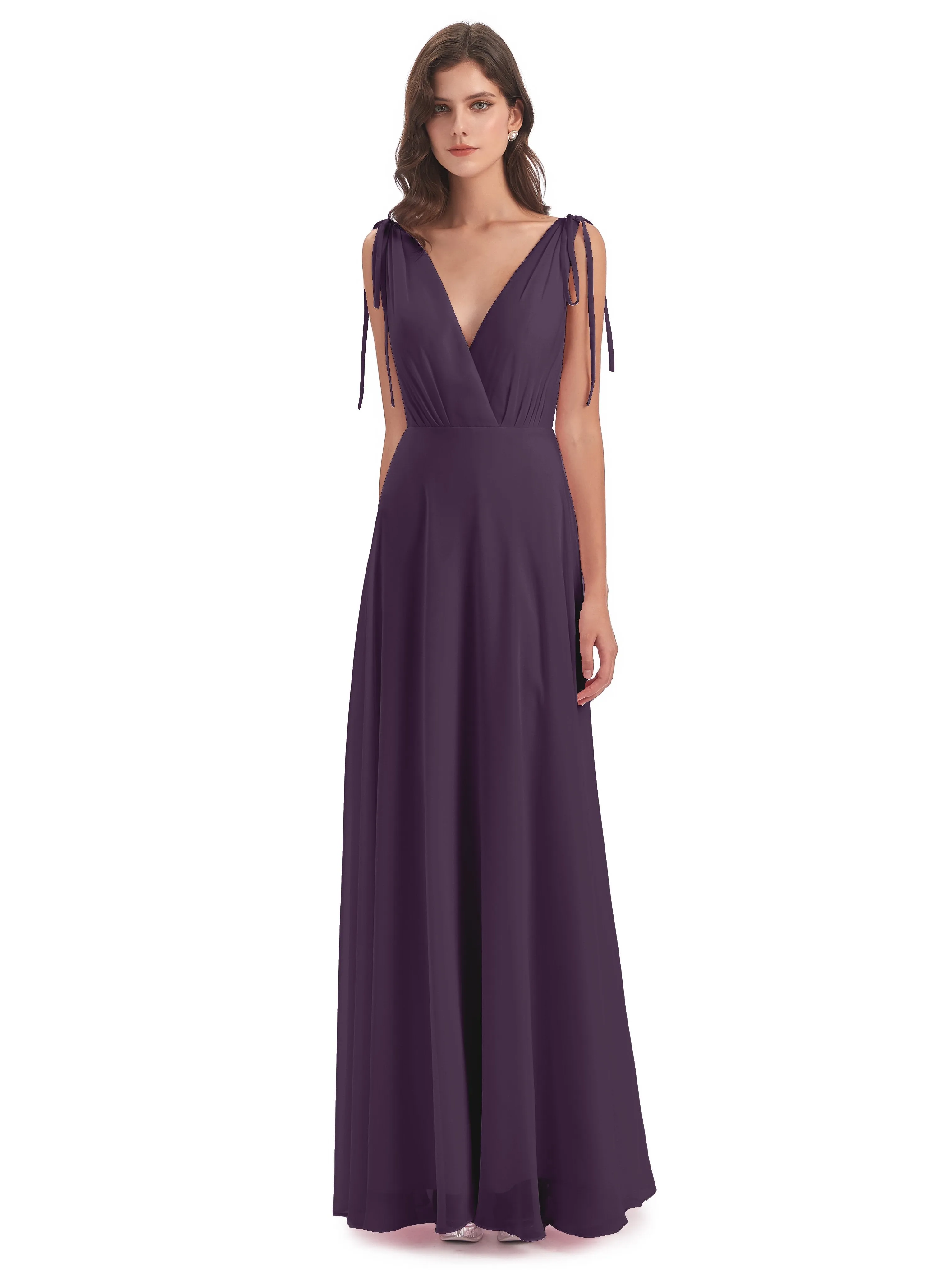 Evelyn V-neck Long Elegant Chiffon Bridesmaid Dresses