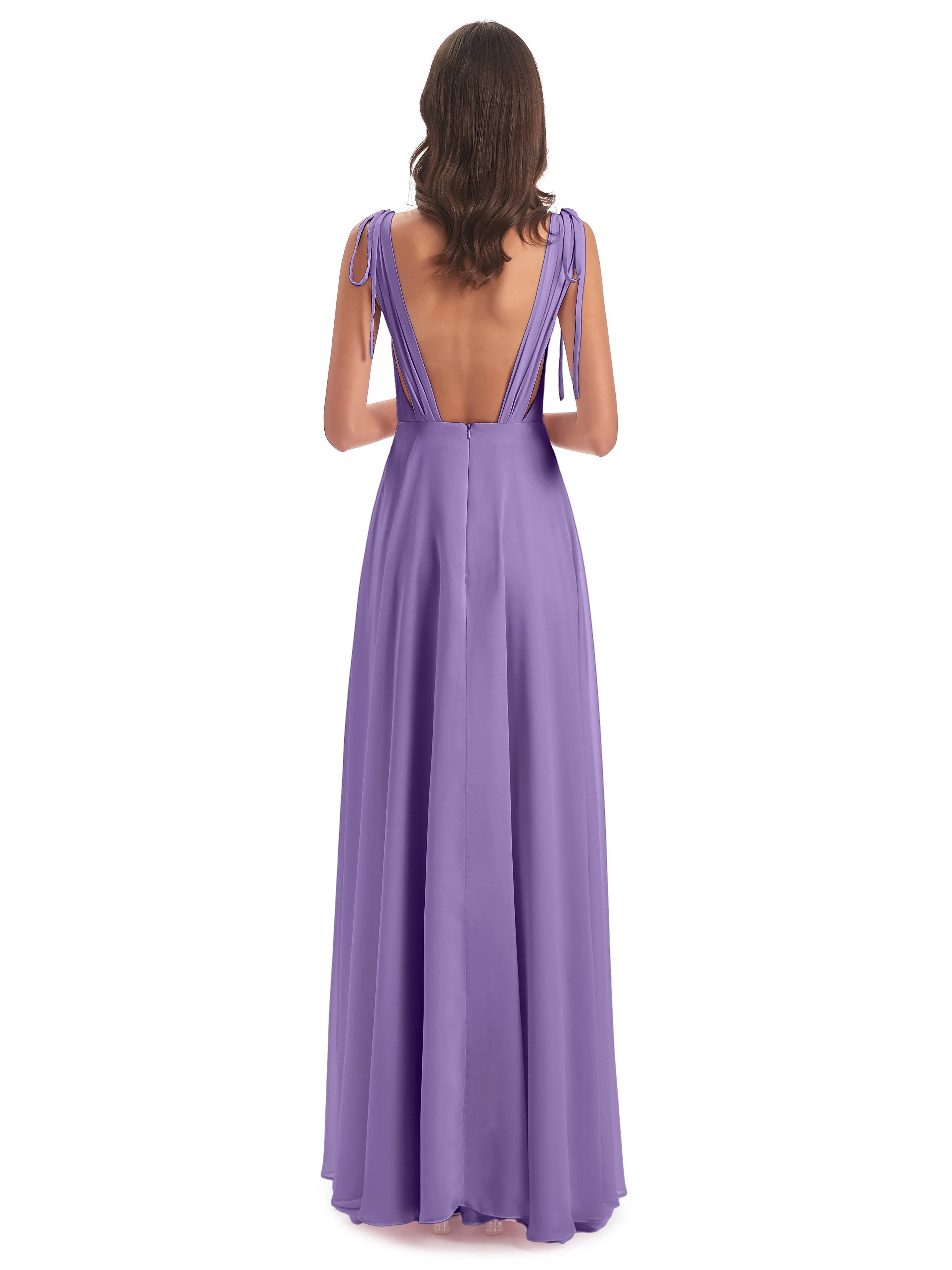 Evelyn V-neck Long Elegant Chiffon Bridesmaid Dresses