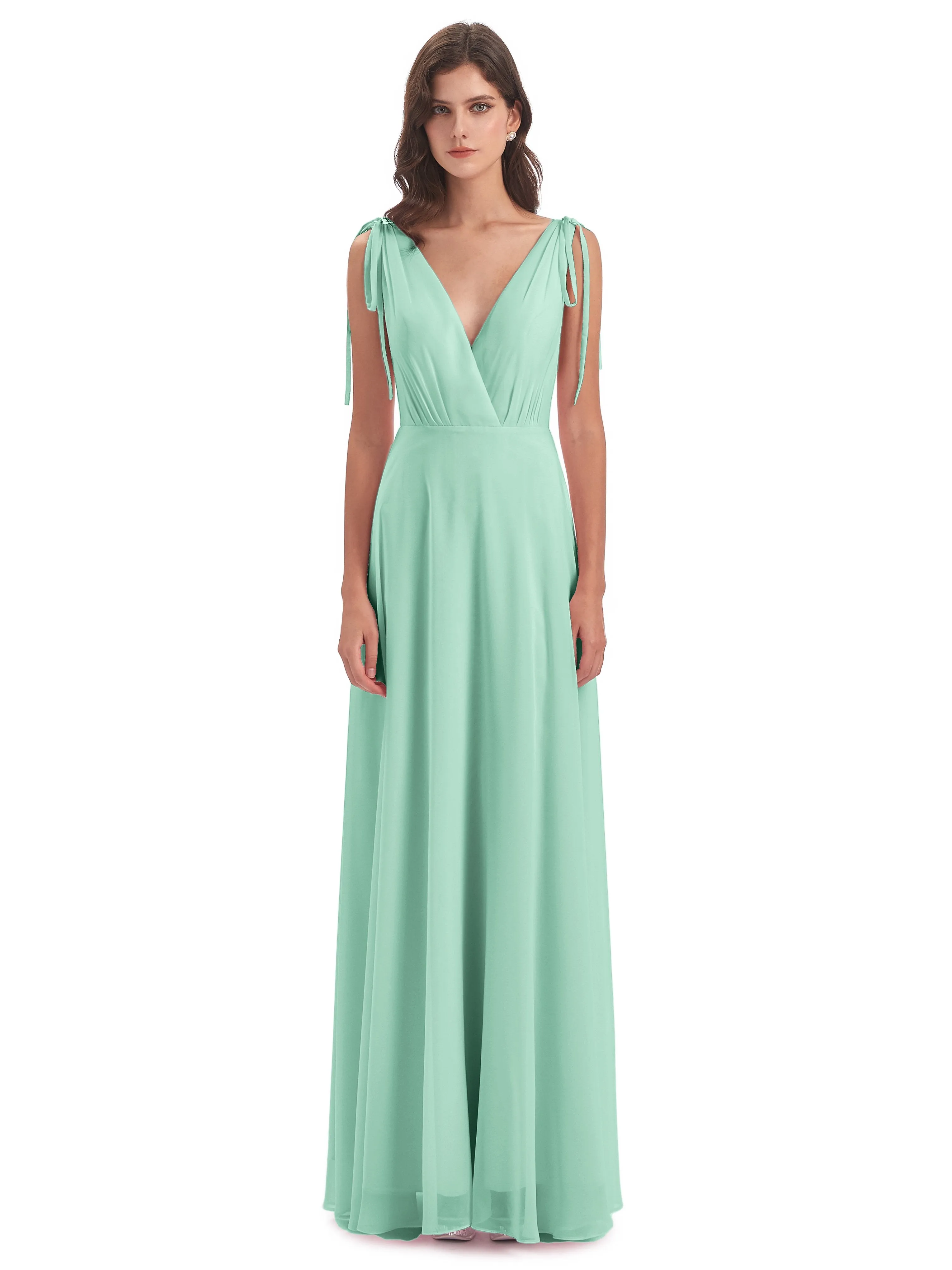 Evelyn V-neck Long Elegant Chiffon Bridesmaid Dresses