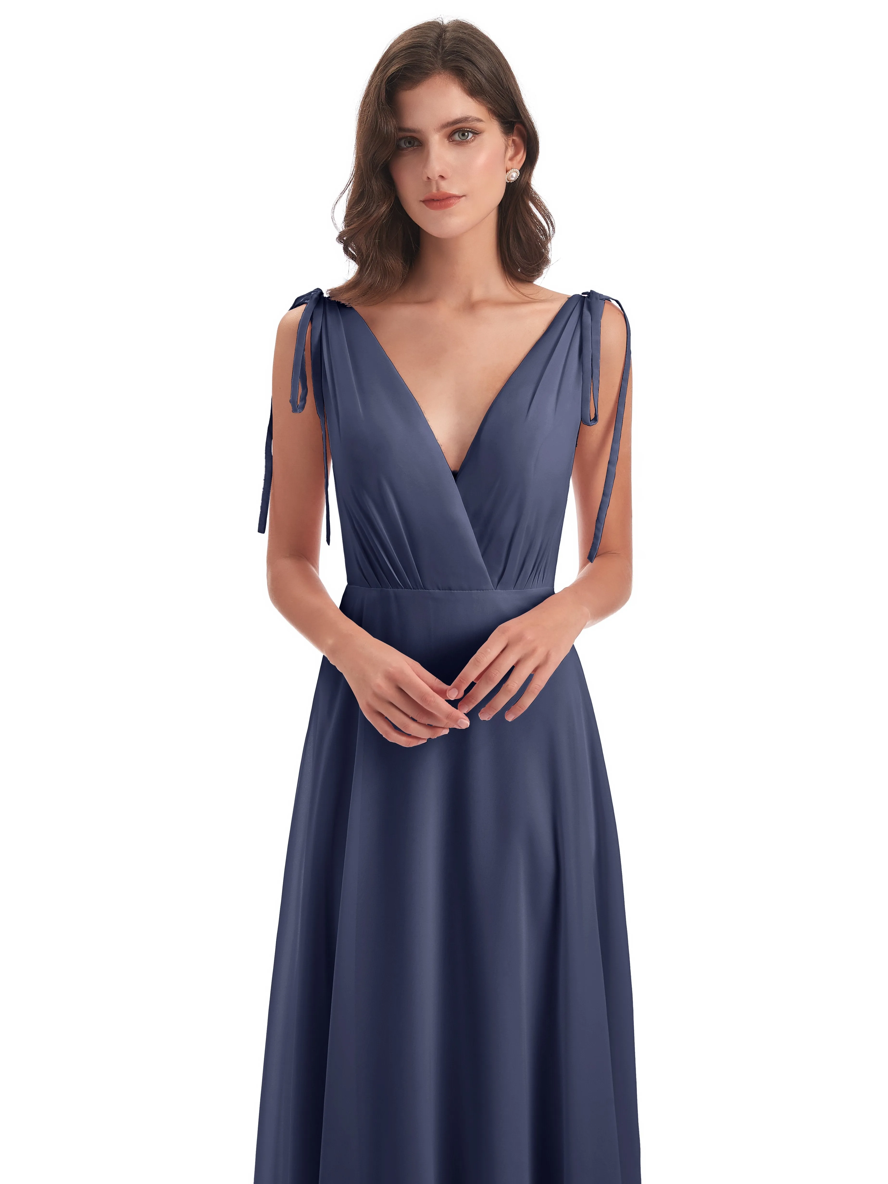 Evelyn V-neck Long Elegant Chiffon Bridesmaid Dresses