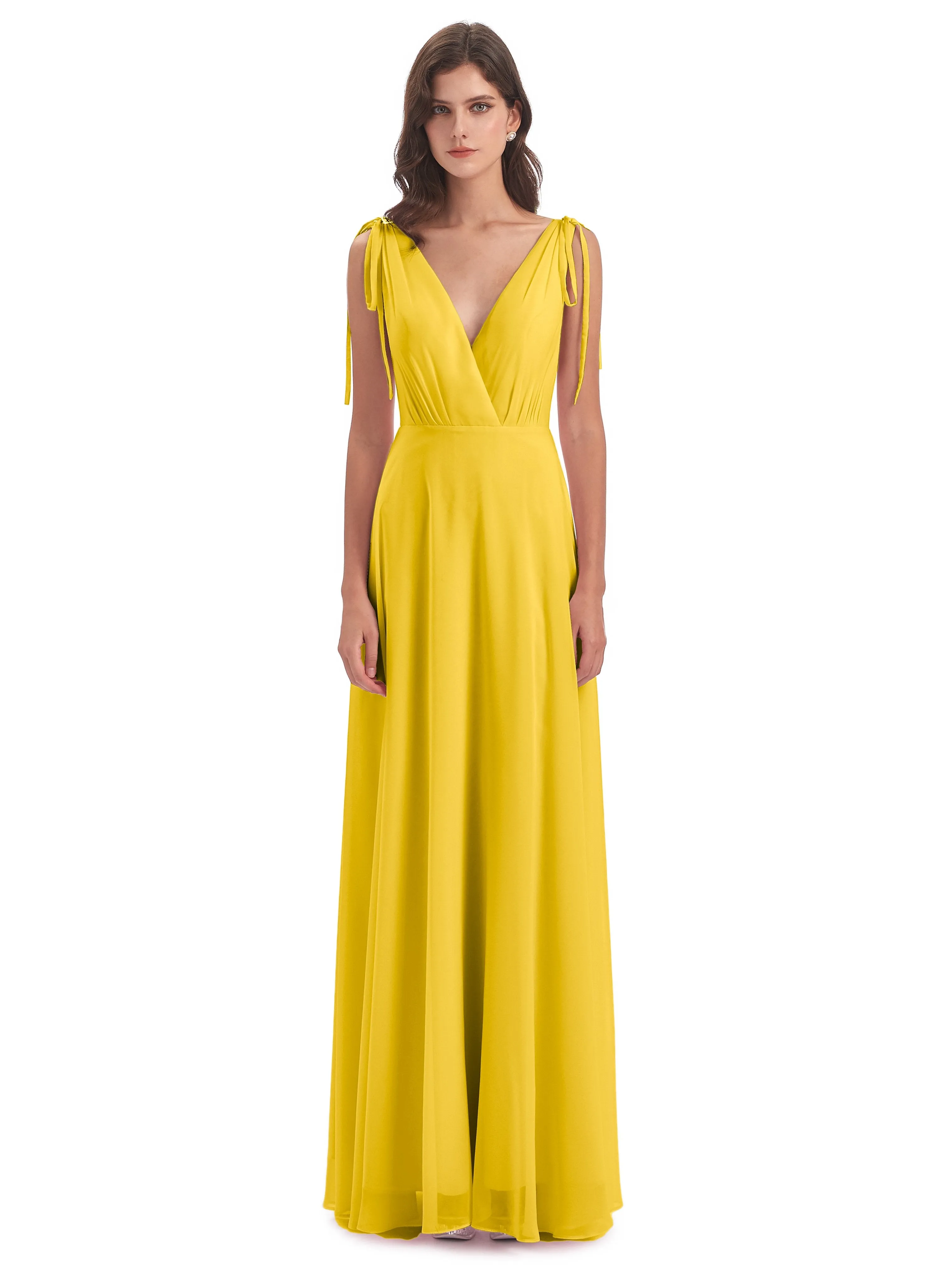 Evelyn V-neck Long Elegant Chiffon Bridesmaid Dresses