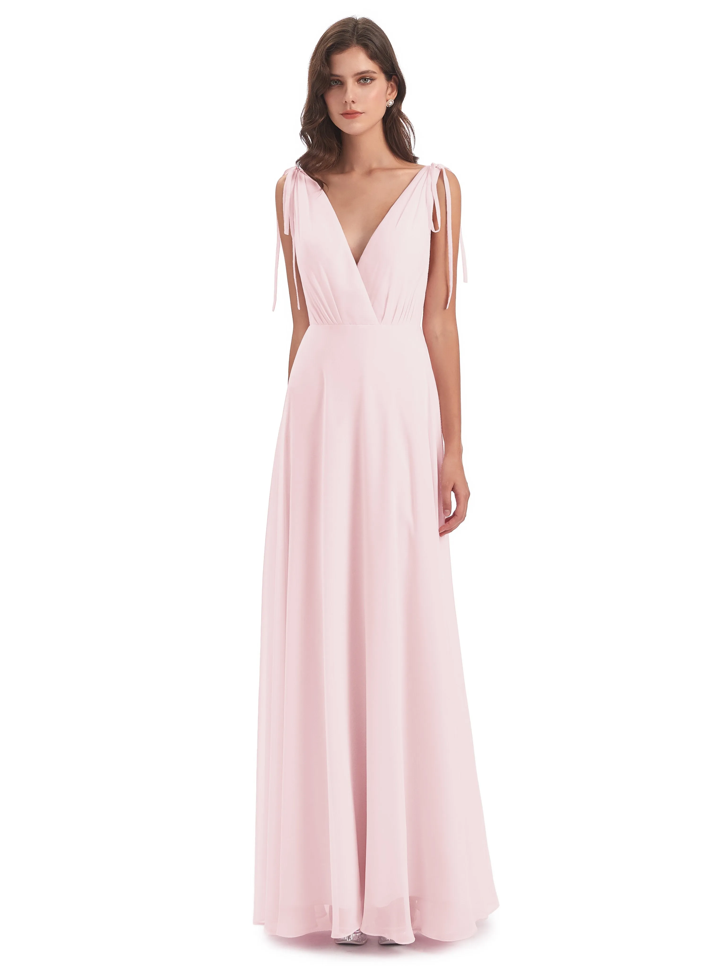 Evelyn V-neck Long Elegant Chiffon Bridesmaid Dresses