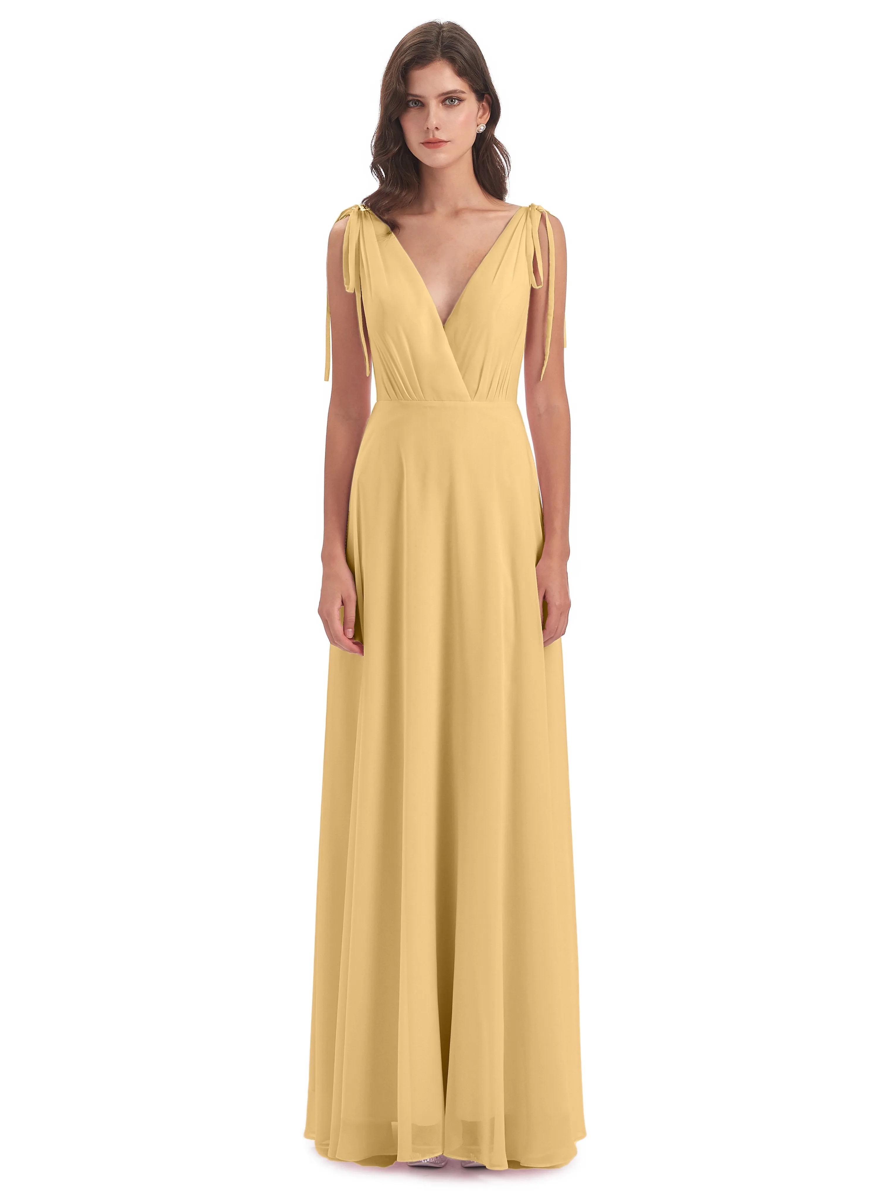 Evelyn V-neck Long Elegant Chiffon Bridesmaid Dresses