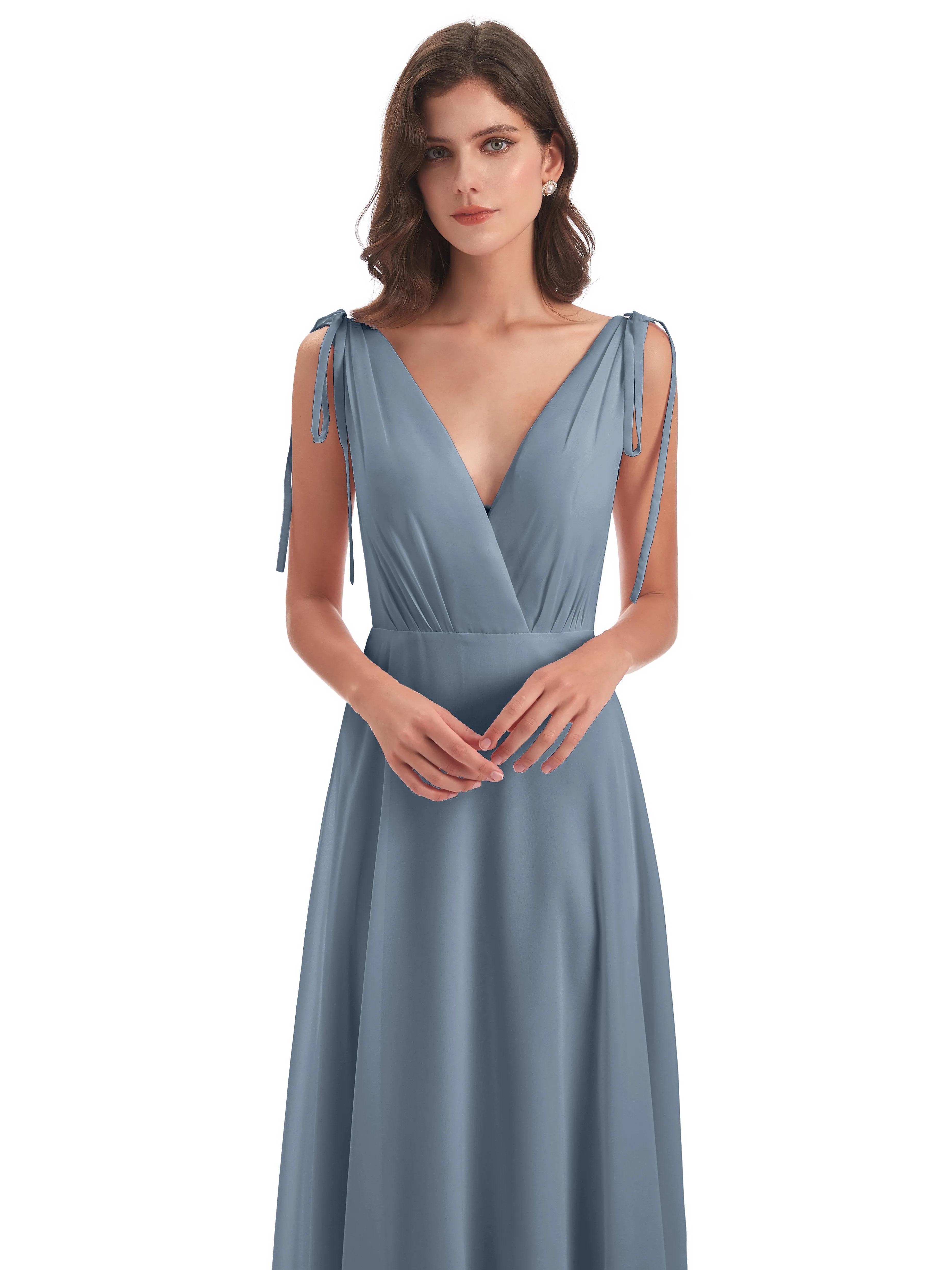 Evelyn V-neck Long Elegant Chiffon Bridesmaid Dresses