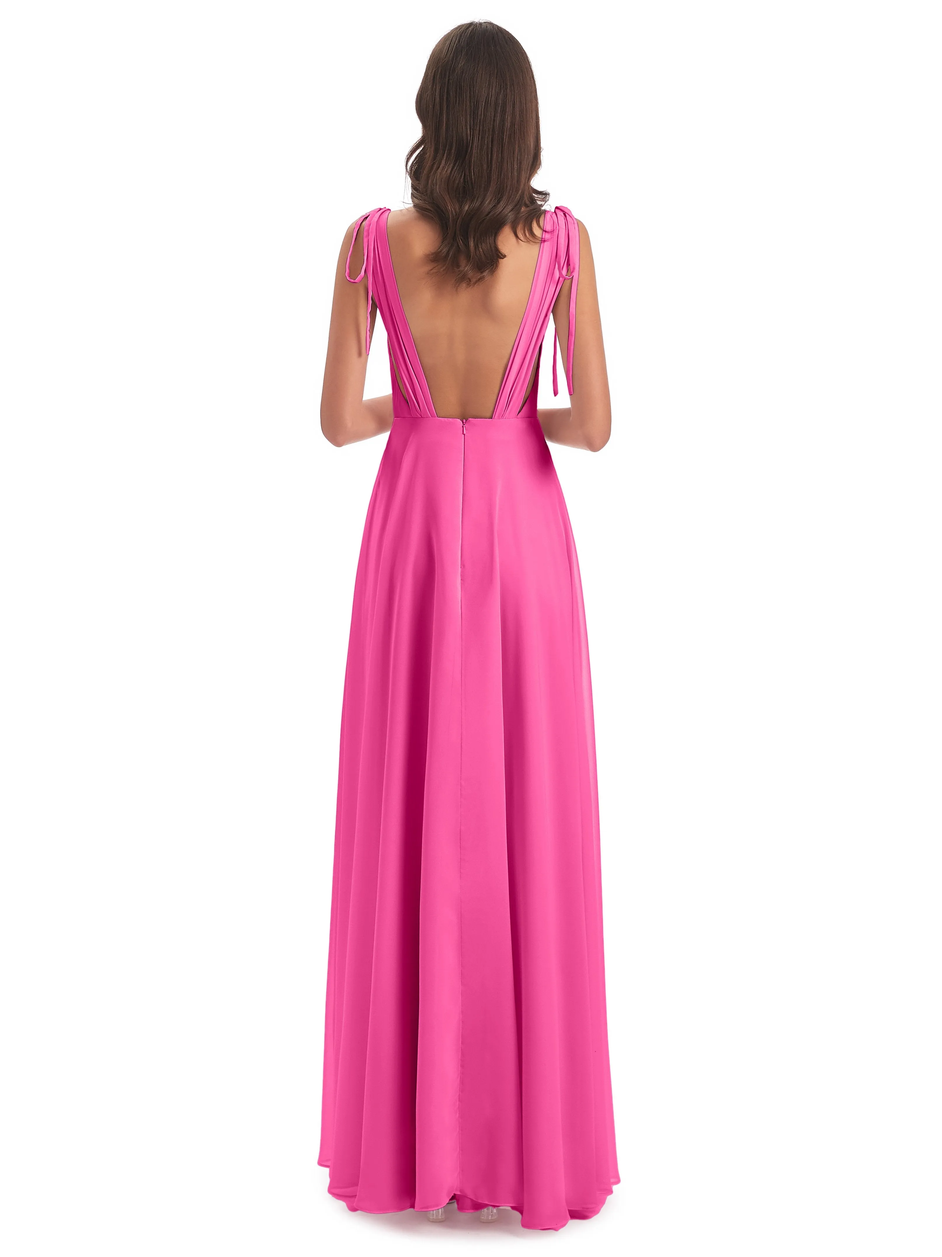 Evelyn V-neck Long Elegant Chiffon Bridesmaid Dresses