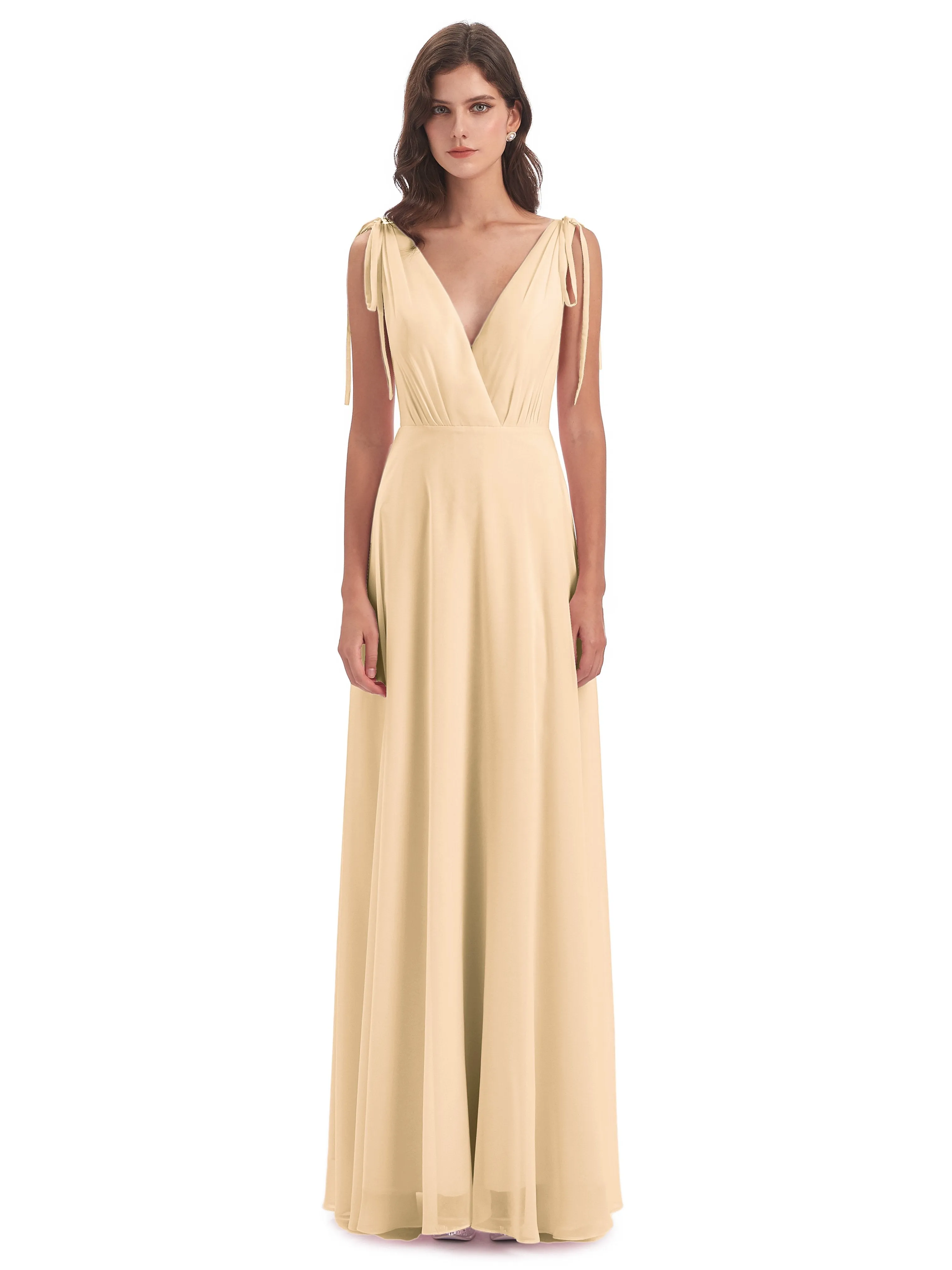 Evelyn V-neck Long Elegant Chiffon Bridesmaid Dresses