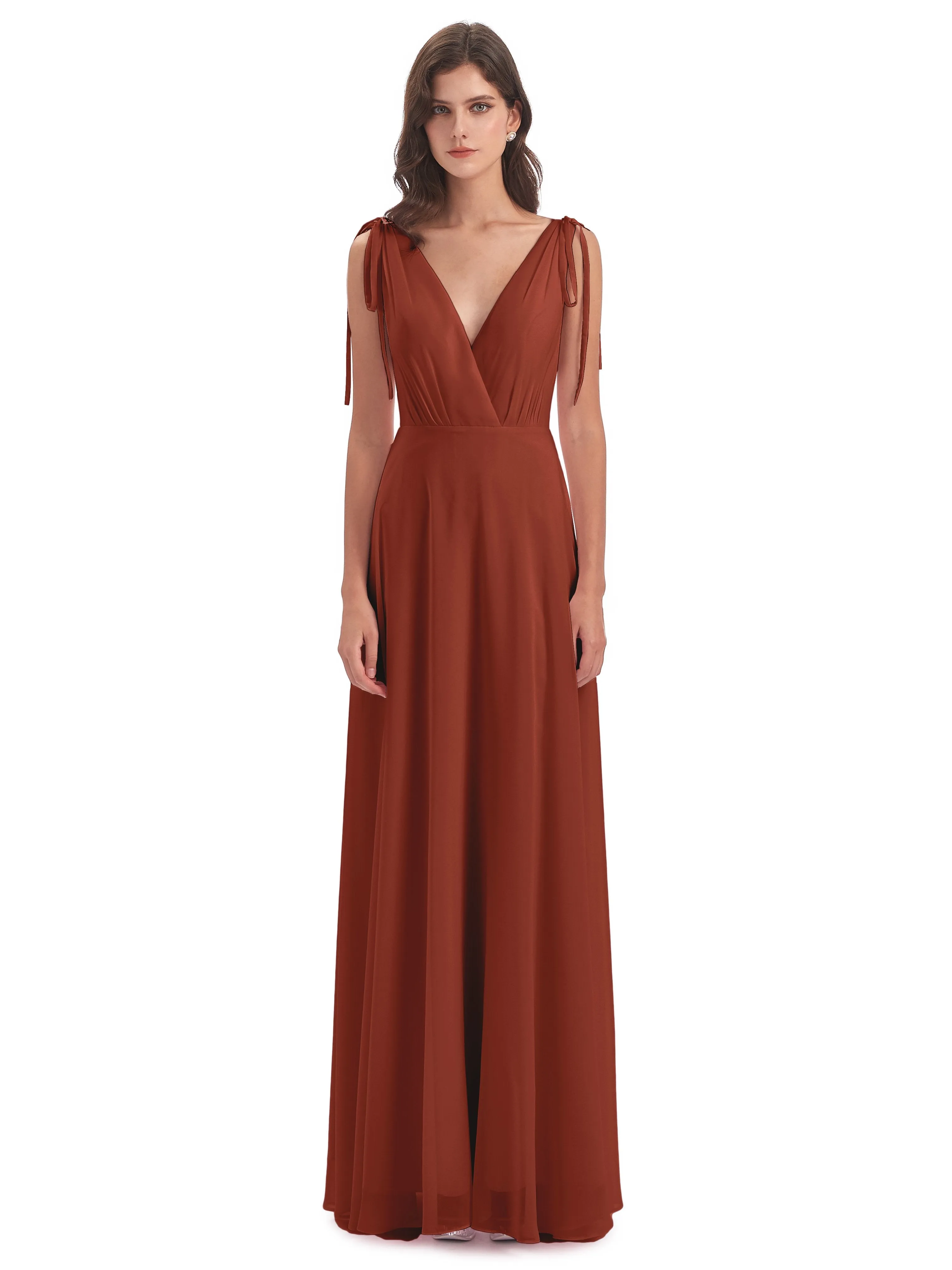 Evelyn V-neck Long Elegant Chiffon Bridesmaid Dresses