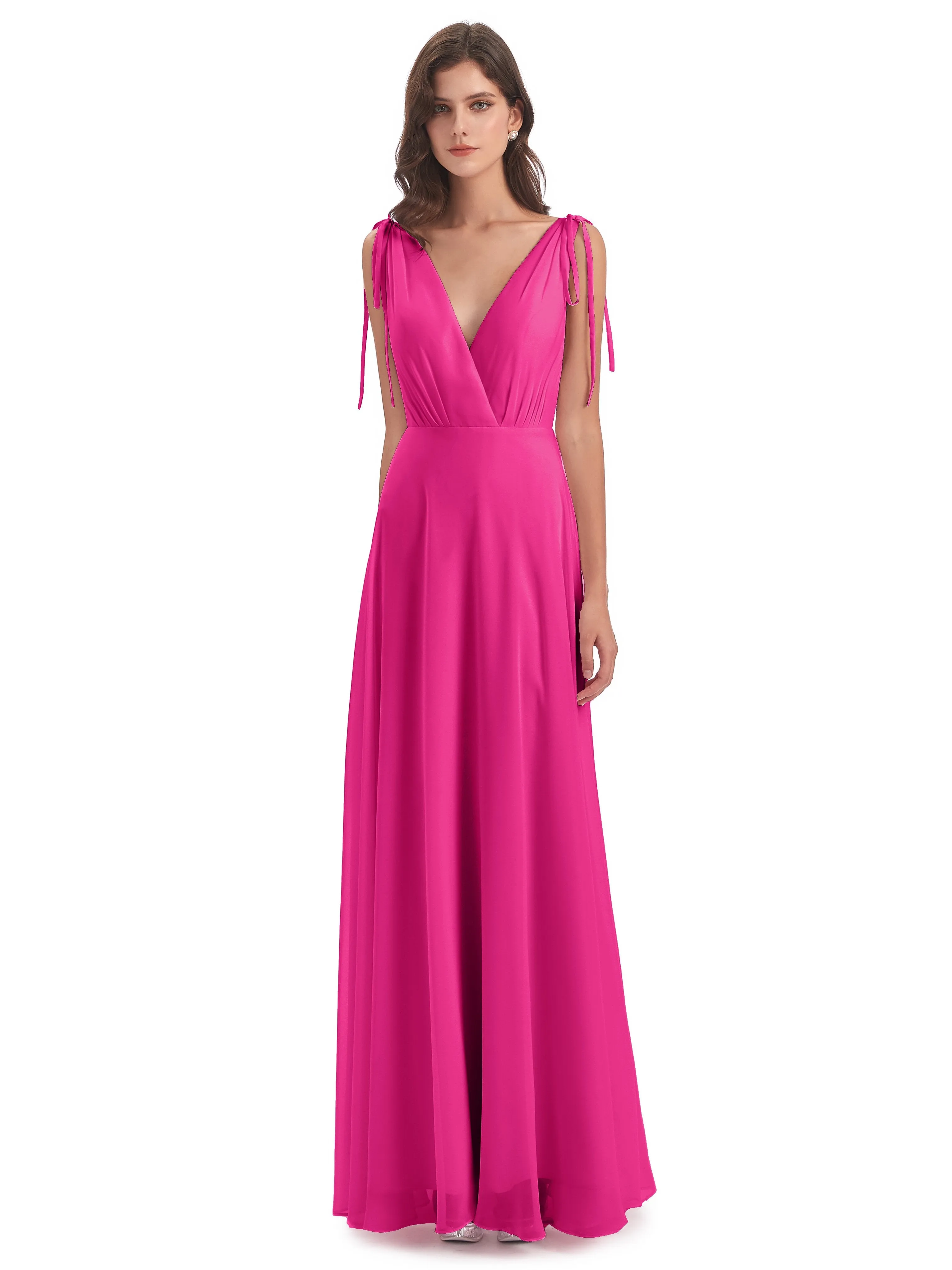 Evelyn V-neck Long Elegant Chiffon Bridesmaid Dresses