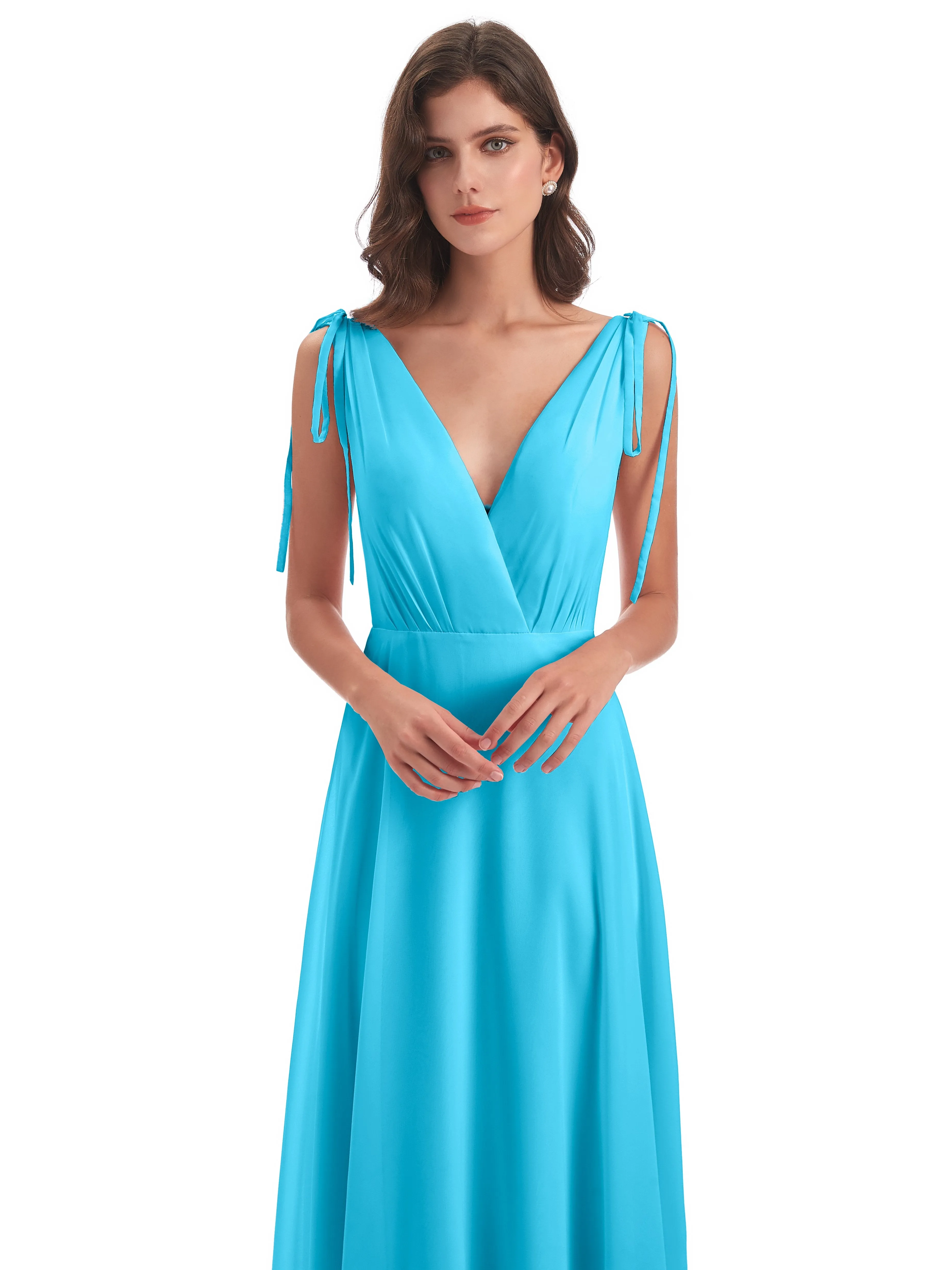 Evelyn V-neck Long Elegant Chiffon Bridesmaid Dresses